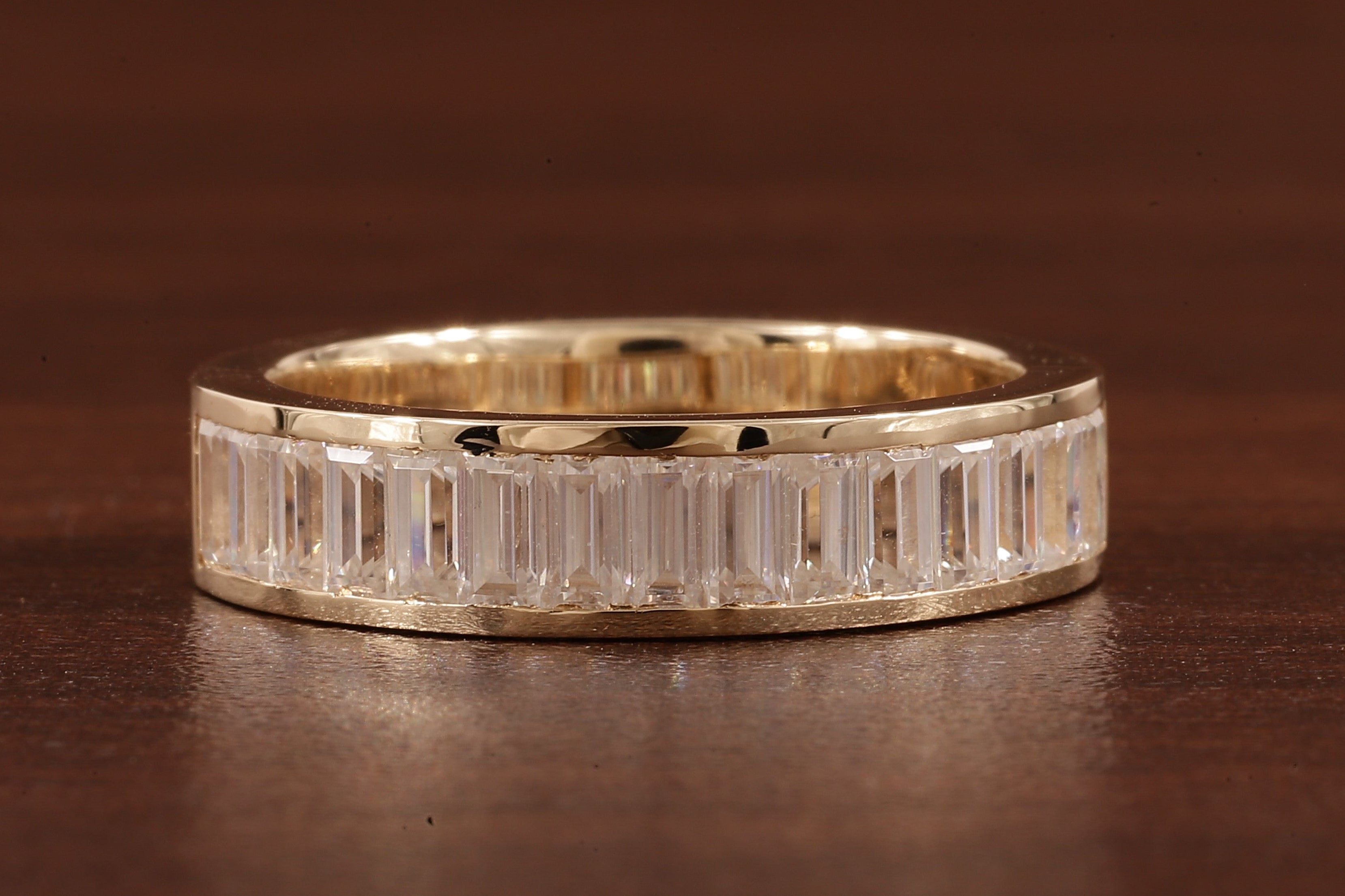14k Gold Half Eternity Baguette Cut Lab Grown Diamond Wedding Band|EF/VVS Baguette Diamond Band