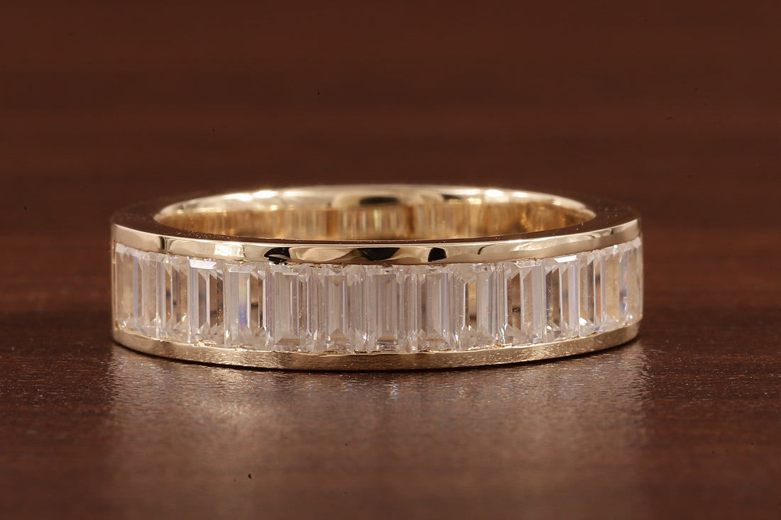 14k Gold Half Eternity Baguette Cut Lab Grown Diamond Wedding Band|EF/VVS Baguette Diamond Band