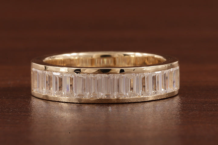 14k Gold Half Eternity Baguette Cut Lab Grown Diamond Wedding Band|EF/VVS Baguette Diamond Band