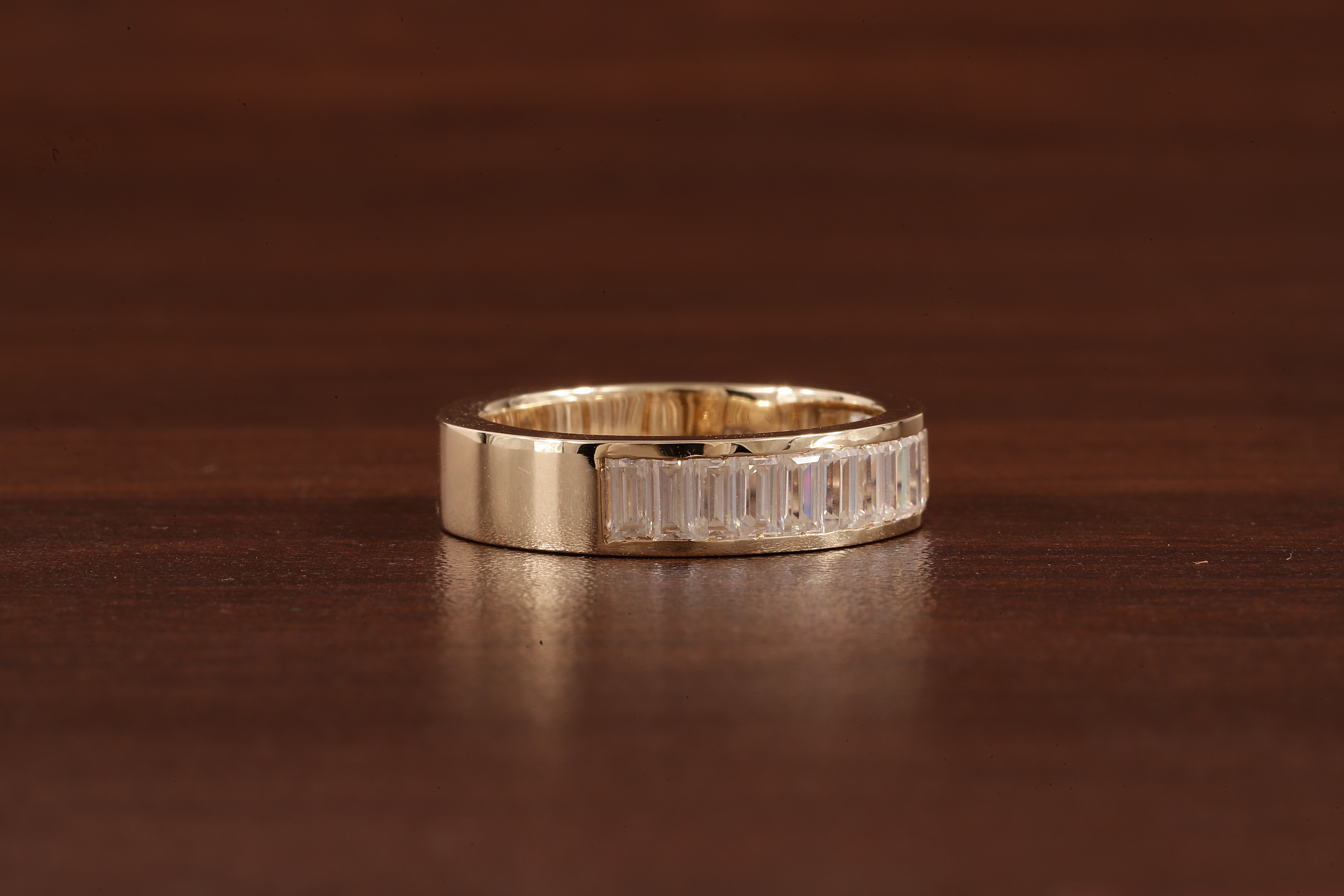 14k Gold Half Eternity Baguette Cut Lab Grown Diamond Wedding Band|EF/VVS Baguette Diamond Band