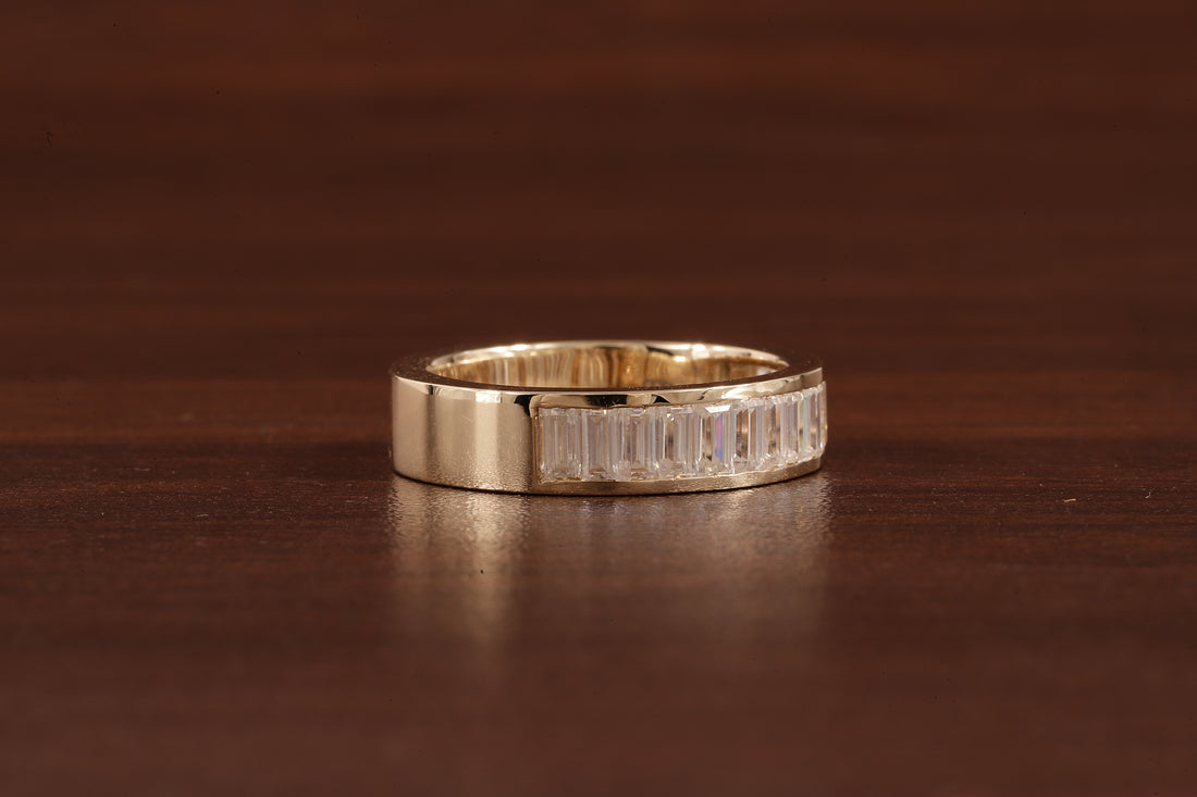 14k Gold Half Eternity Baguette Cut Lab Grown Diamond Wedding Band|EF/VVS Baguette Diamond Band