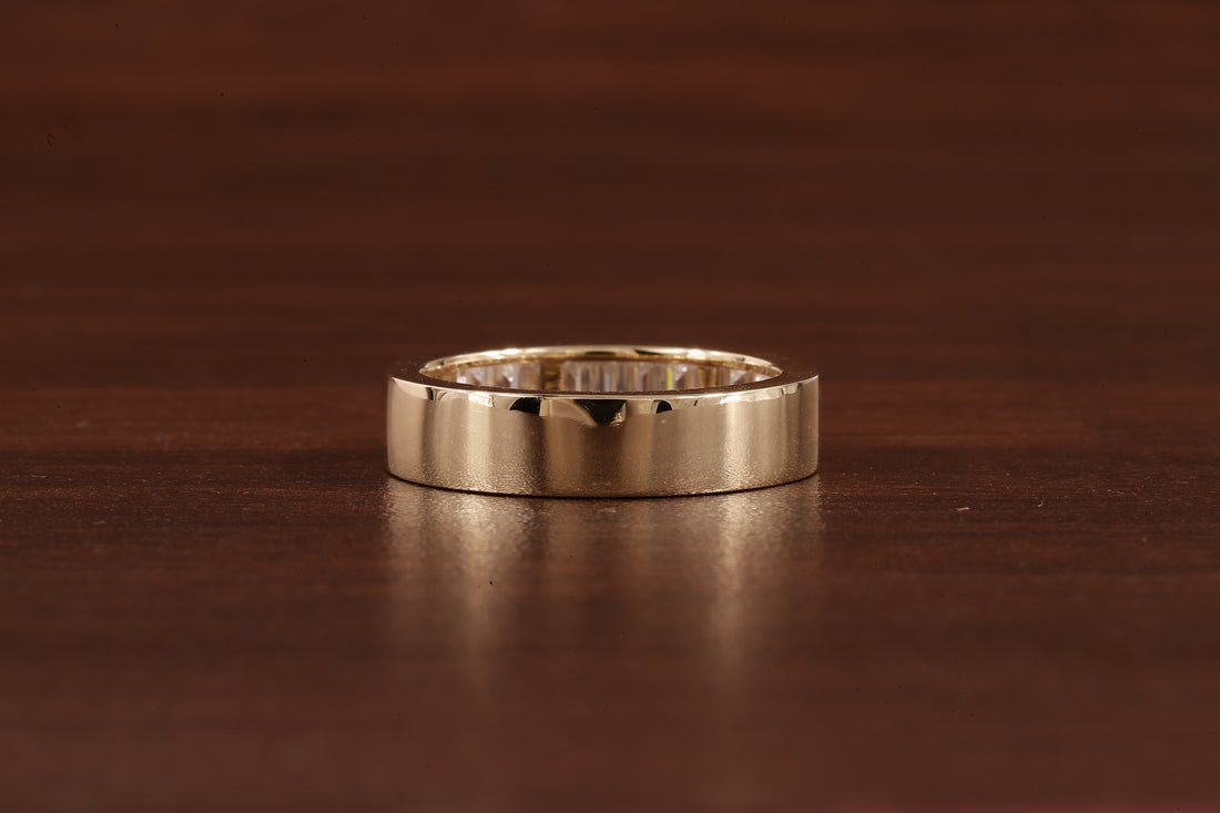 14k Gold Half Eternity Baguette Cut Lab Grown Diamond Wedding Band|EF/VVS Baguette Diamond Band