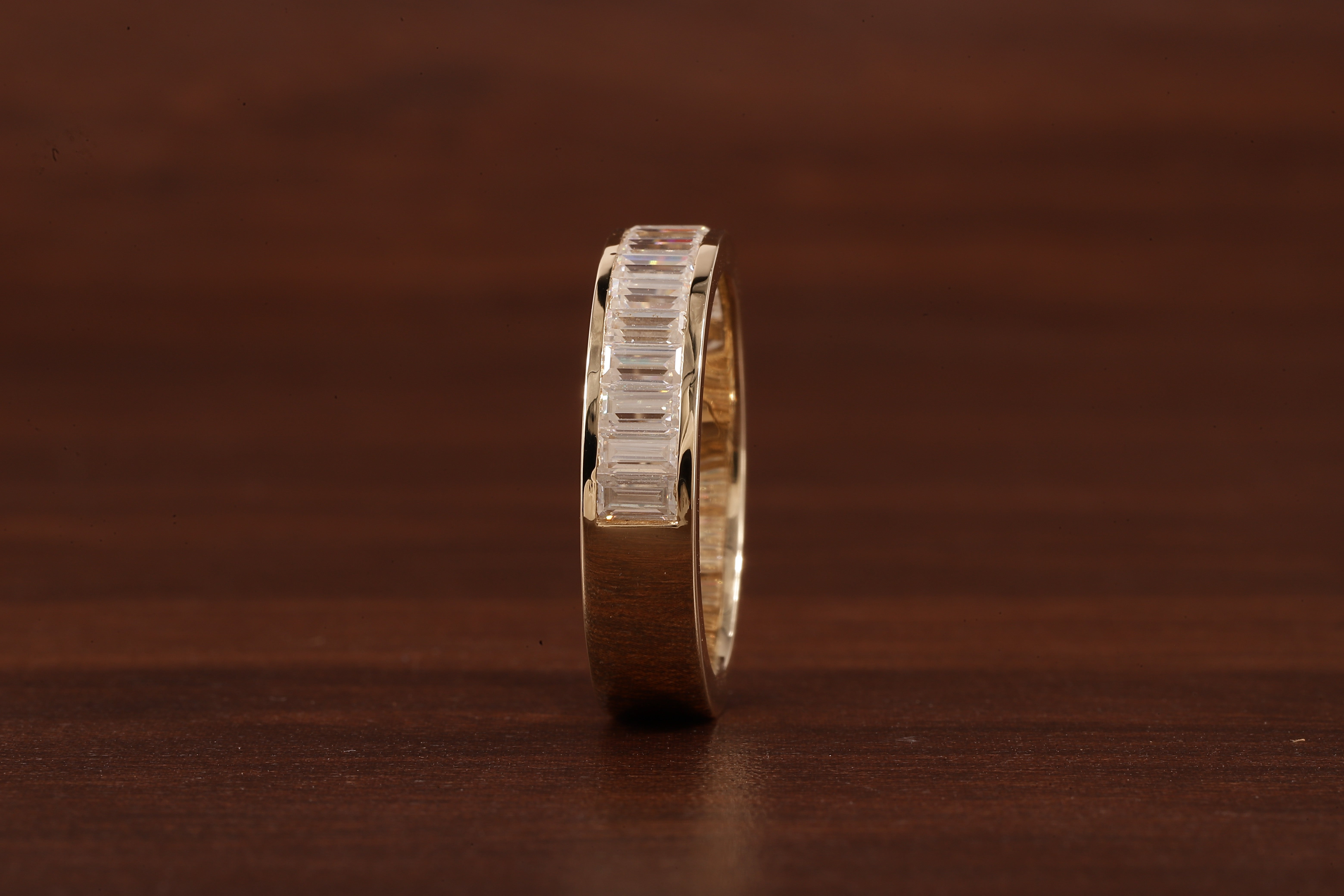 14k Gold Half Eternity Baguette Cut Lab Grown Diamond Wedding Band|EF/VVS Baguette Diamond Band
