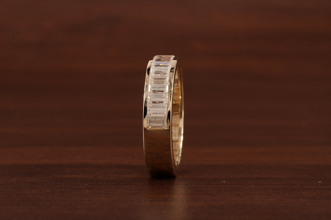 14k Gold Half Eternity Baguette Cut Lab Grown Diamond Wedding Band|EF/VVS Baguette Diamond Band