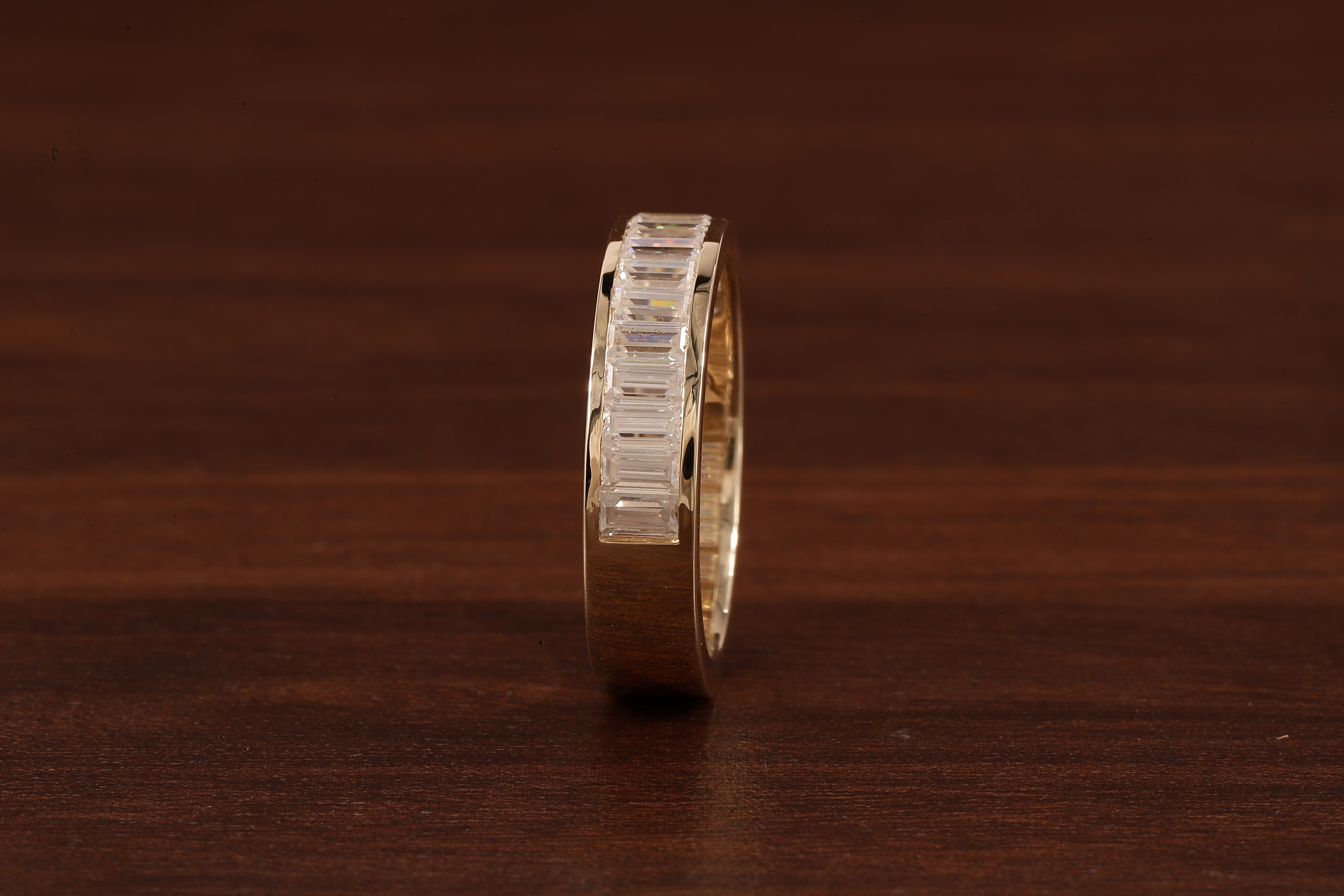 14k Gold Half Eternity Baguette Cut Lab Grown Diamond Wedding Band|EF/VVS Baguette Diamond Band