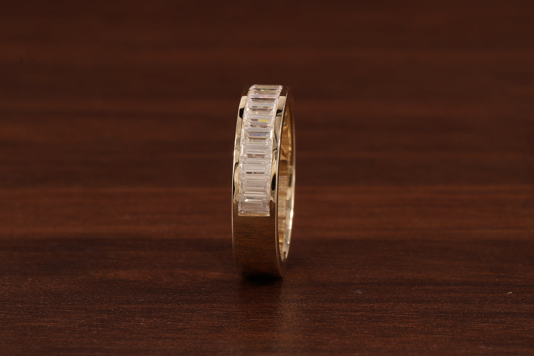 14k Gold Half Eternity Baguette Cut Lab Grown Diamond Wedding Band|EF/VVS Baguette Diamond Band