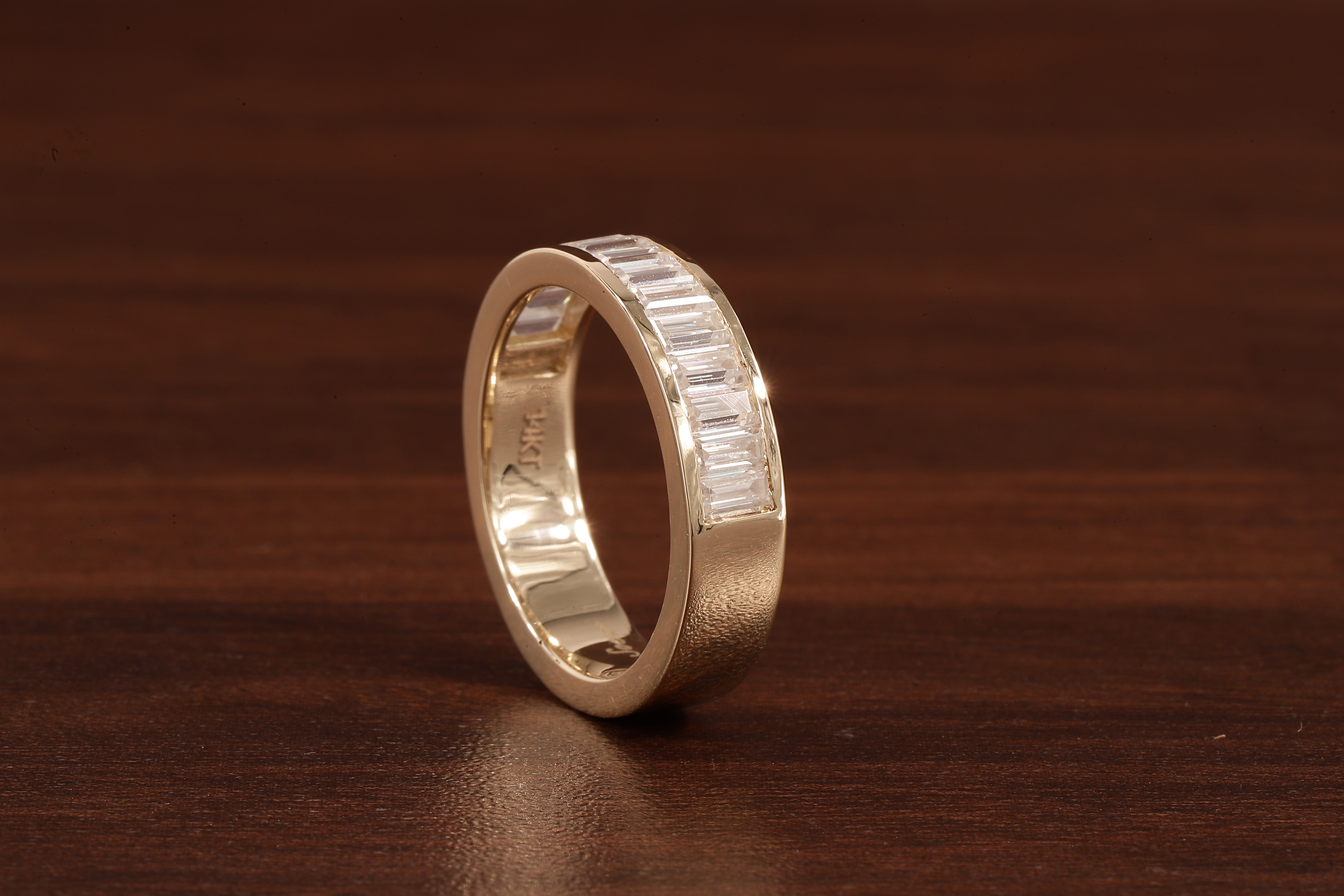 14k Gold Half Eternity Baguette Cut Lab Grown Diamond Wedding Band|EF/VVS Baguette Diamond Band
