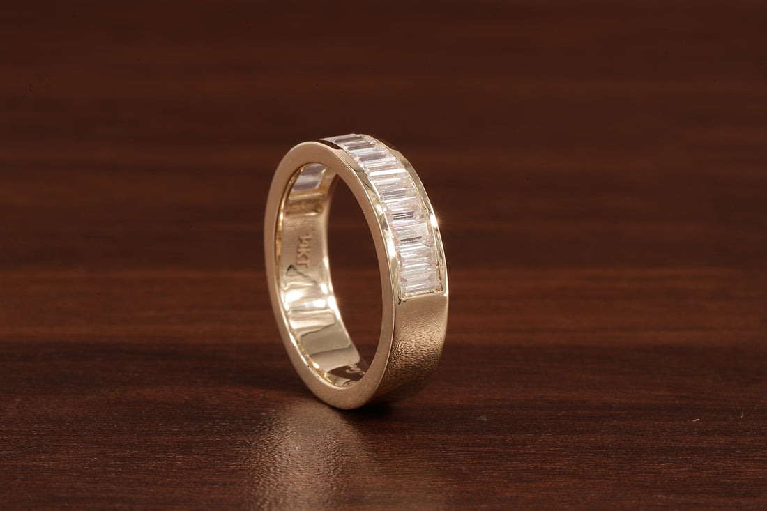 14k Gold Half Eternity Baguette Cut Lab Grown Diamond Wedding Band|EF/VVS Baguette Diamond Band