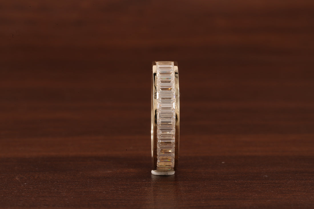 14k Gold Half Eternity Baguette Cut Lab Grown Diamond Wedding Band|EF/VVS Baguette Diamond Band