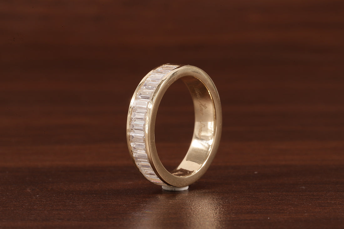 14k Gold Half Eternity Baguette Cut Lab Grown Diamond Wedding Band|EF/VVS Baguette Diamond Band