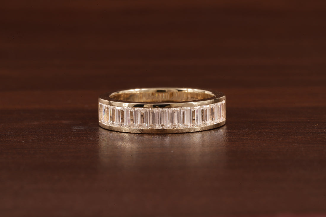 14k Gold Half Eternity Baguette Cut Lab Grown Diamond Wedding Band|EF/VVS Baguette Diamond Band
