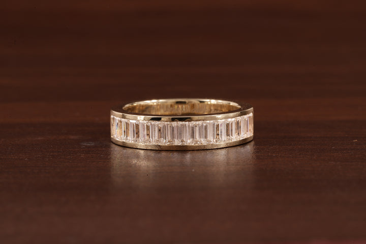 14k Gold Half Eternity Baguette Cut Lab Grown Diamond Wedding Band|EF/VVS Baguette Diamond Band