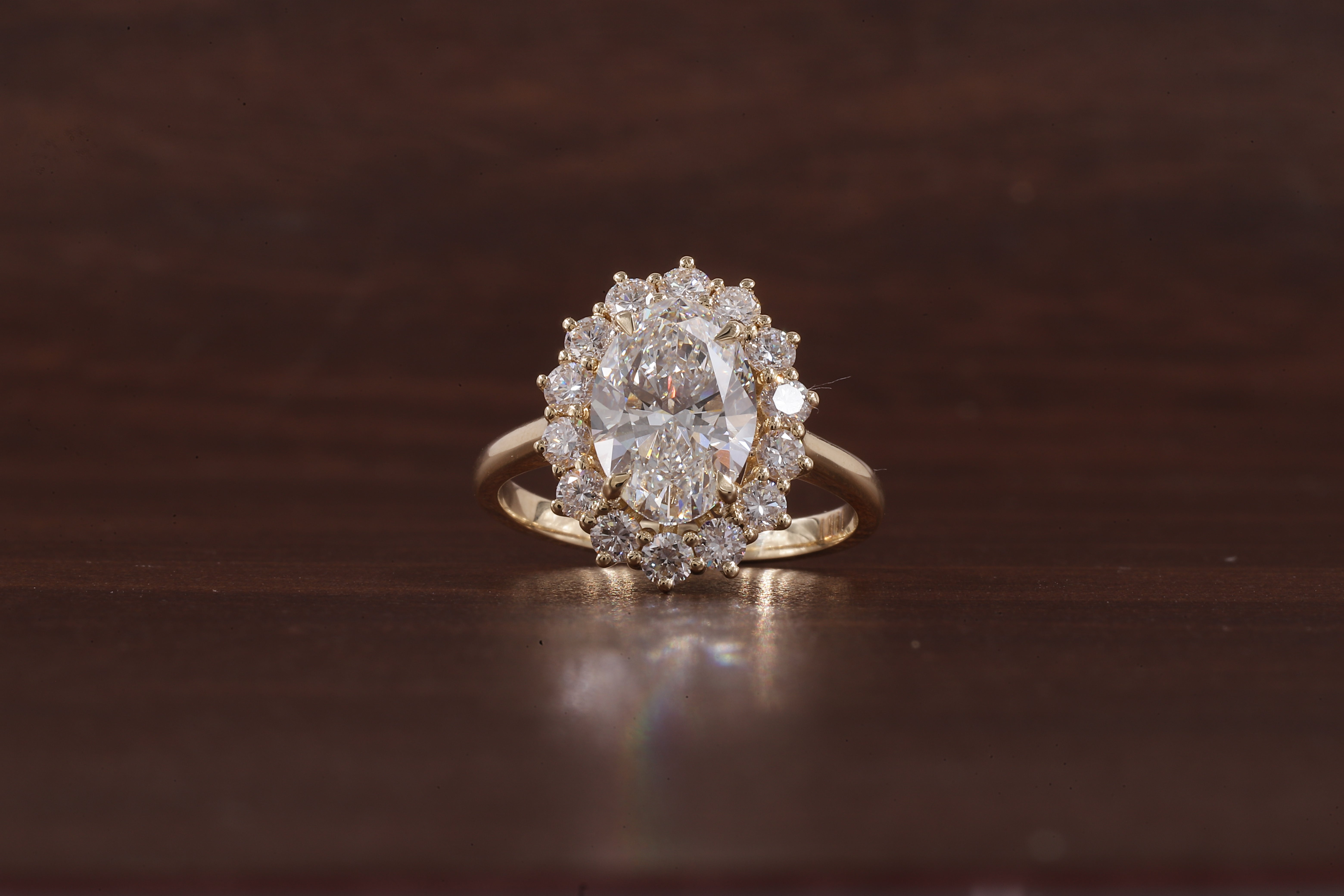 Oval Flower Shape Diamond Ring ,F/VS1 Oval Lab Created Diamond Halo Ring