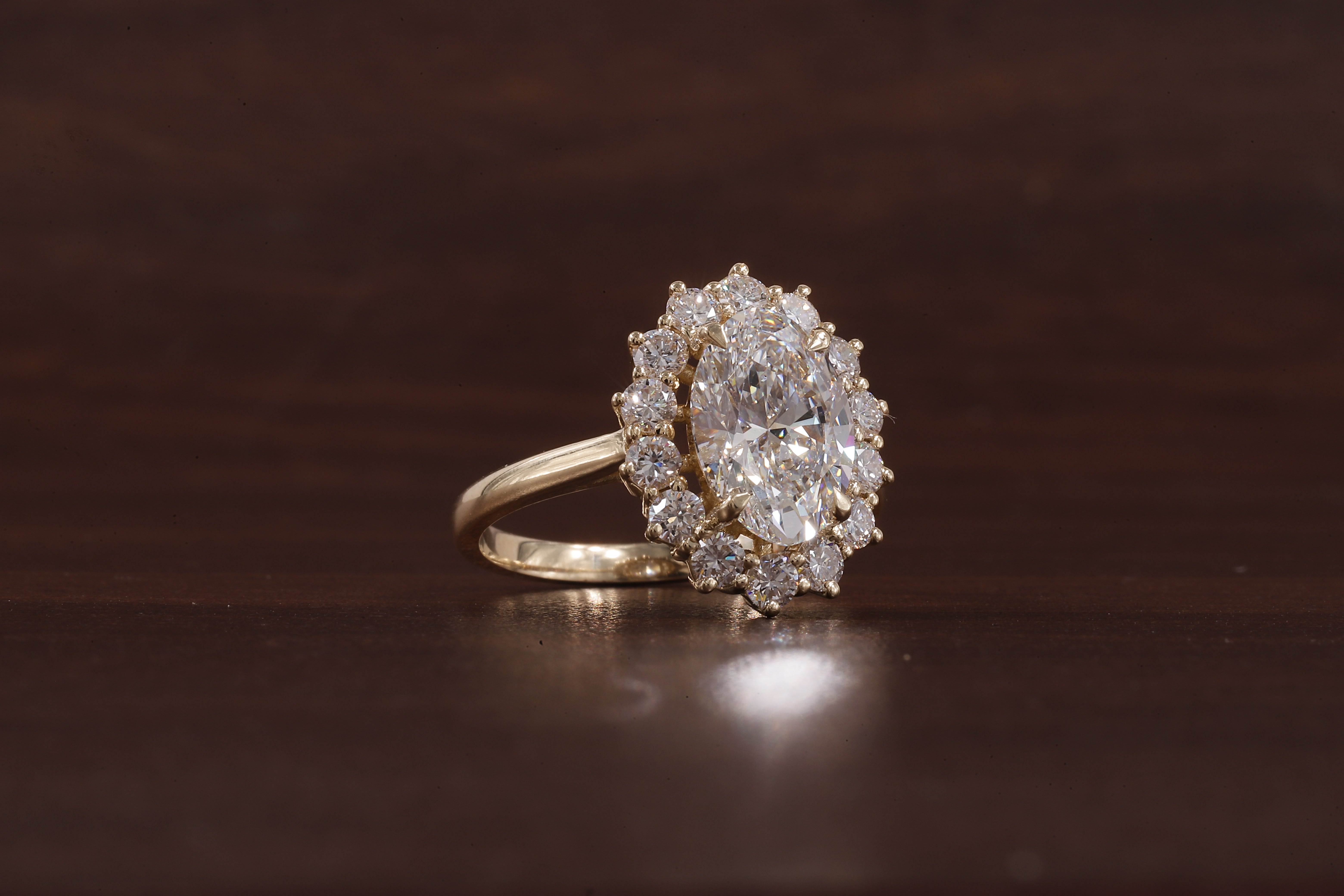 Oval Flower Shape Diamond Ring ,F/VS1 Oval Lab Created Diamond Halo Ring