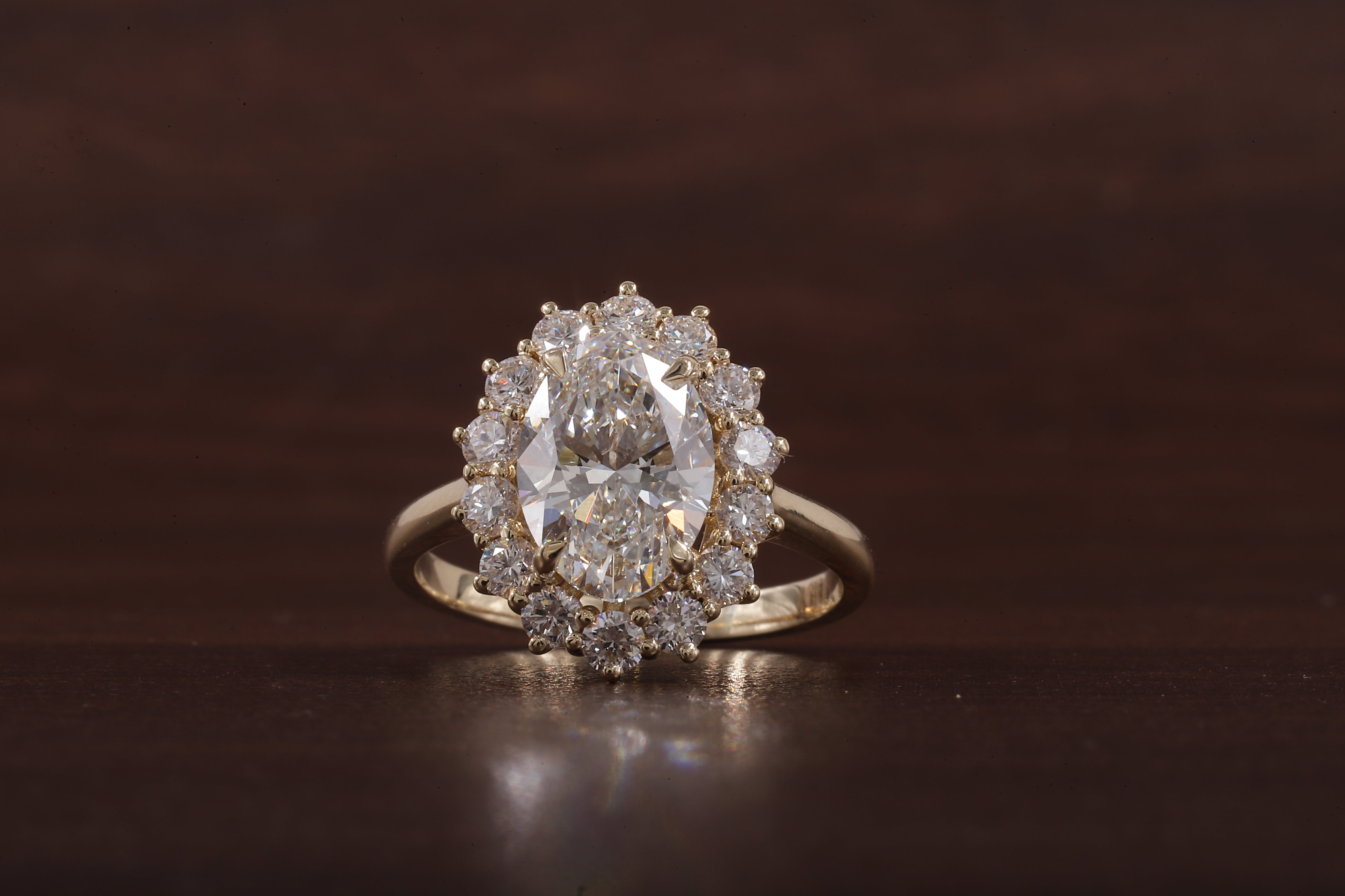 Oval Flower Shape Diamond Ring ,F/VS1 Oval Lab Created Diamond Halo Ring