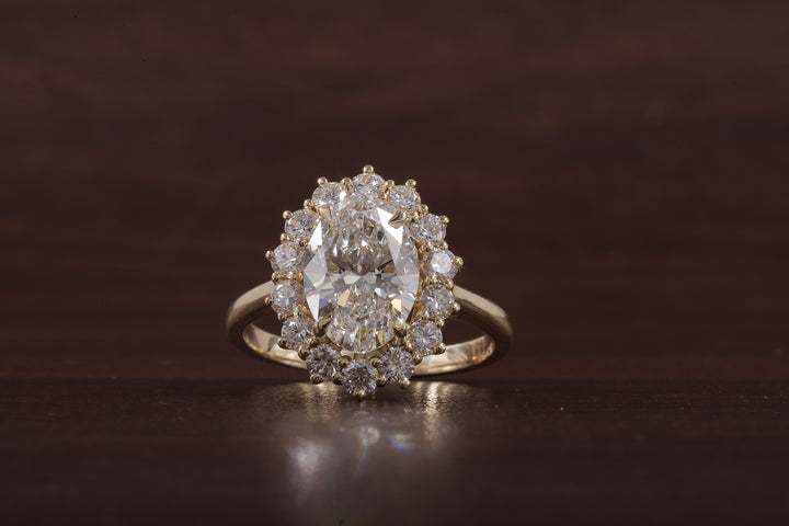Oval Flower Shape Diamond Ring ,F/VS1 Oval Lab Created Diamond Halo Ring
