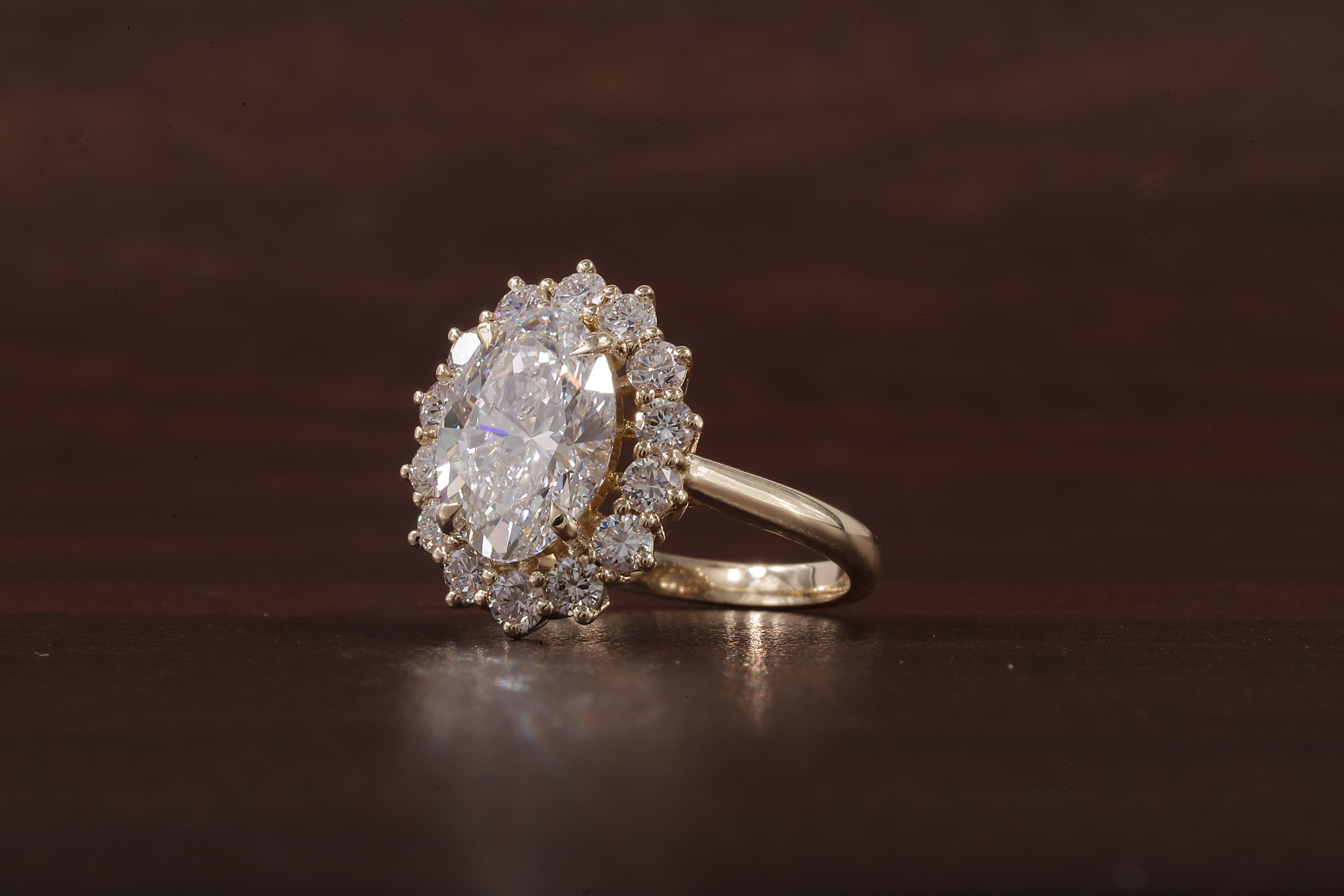 Oval Flower Shape Diamond Ring ,F/VS1 Oval Lab Created Diamond Halo Ring