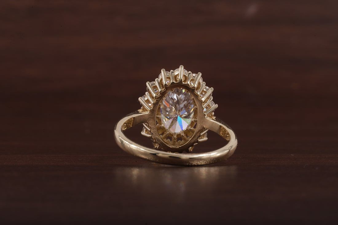 Oval Flower Shape Diamond Ring ,F/VS1 Oval Lab Created Diamond Halo Ring