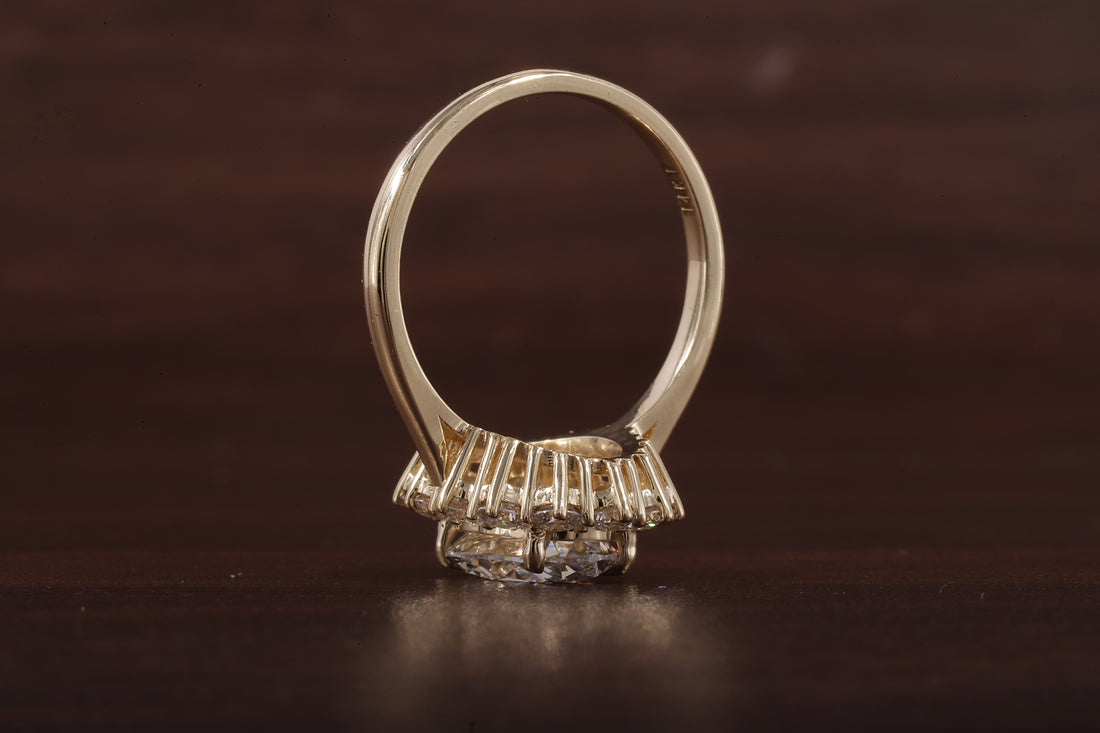 Oval Flower Shape Diamond Ring ,F/VS1 Oval Lab Created Diamond Halo Ring