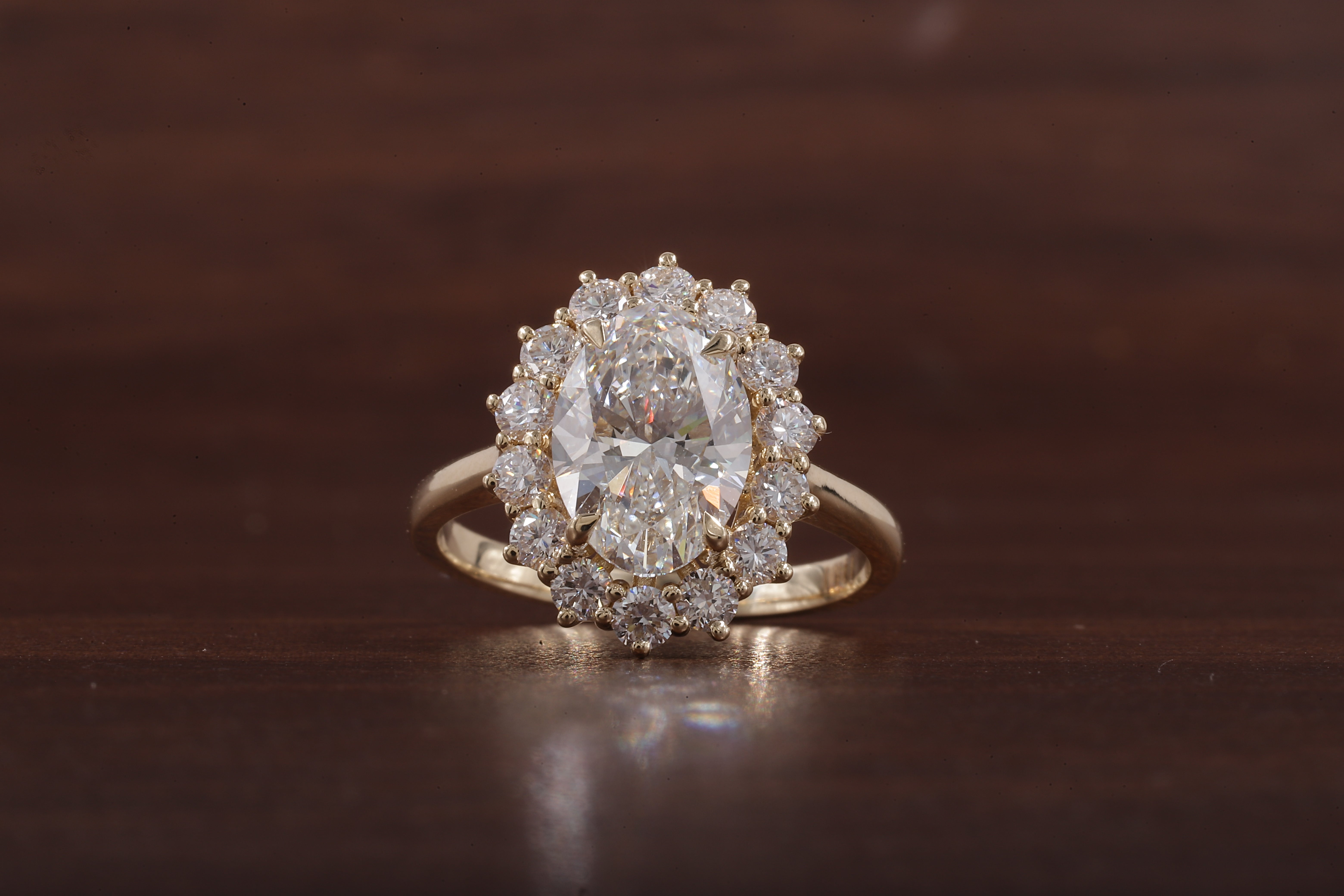 Oval Flower Shape Diamond Ring ,F/VS1 Oval Lab Created Diamond Halo Ring