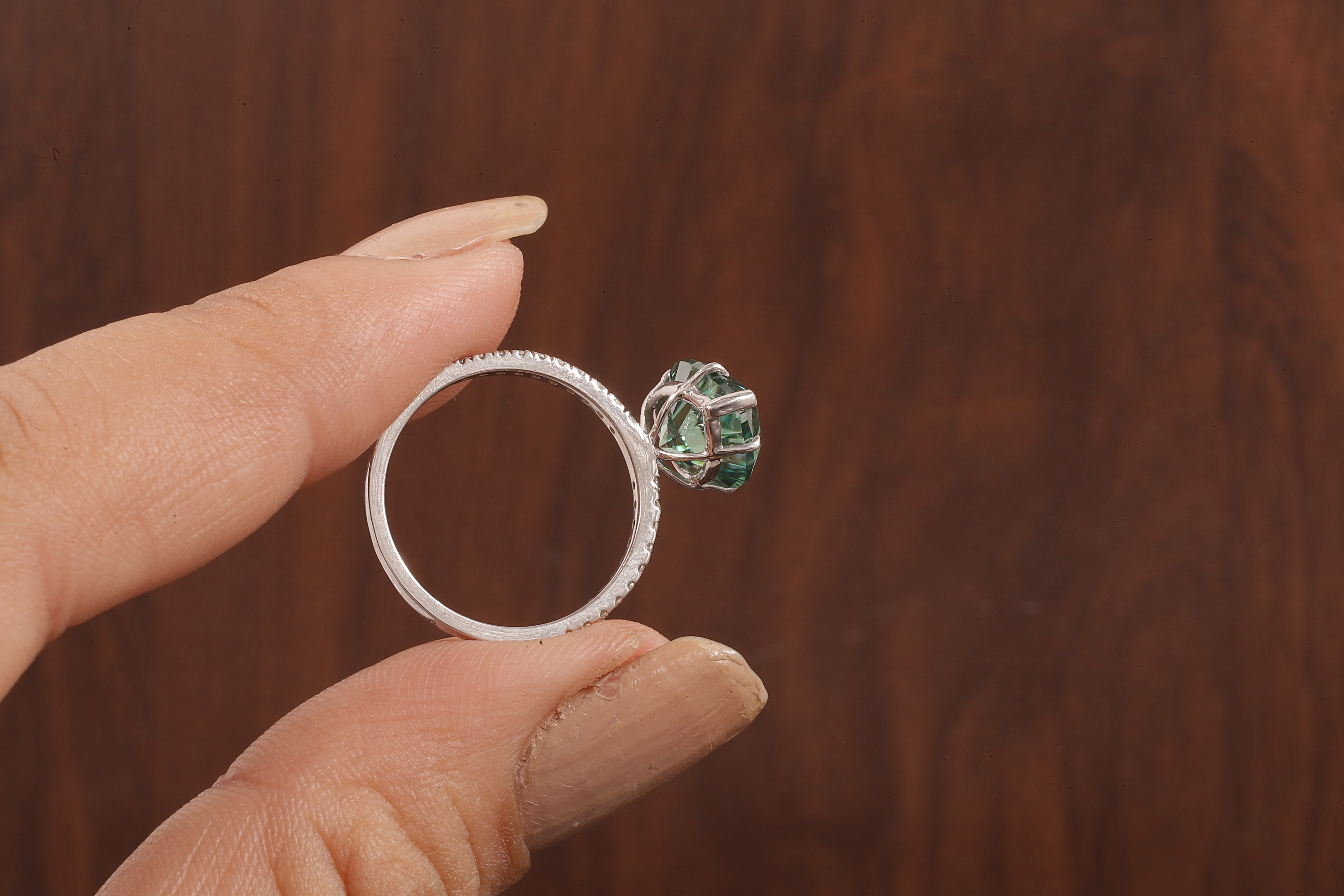 3.0 CT Green Moissanite Pear Cut Solid Gold Emerald Engagement Ring, Womens Green Solitaire Ring