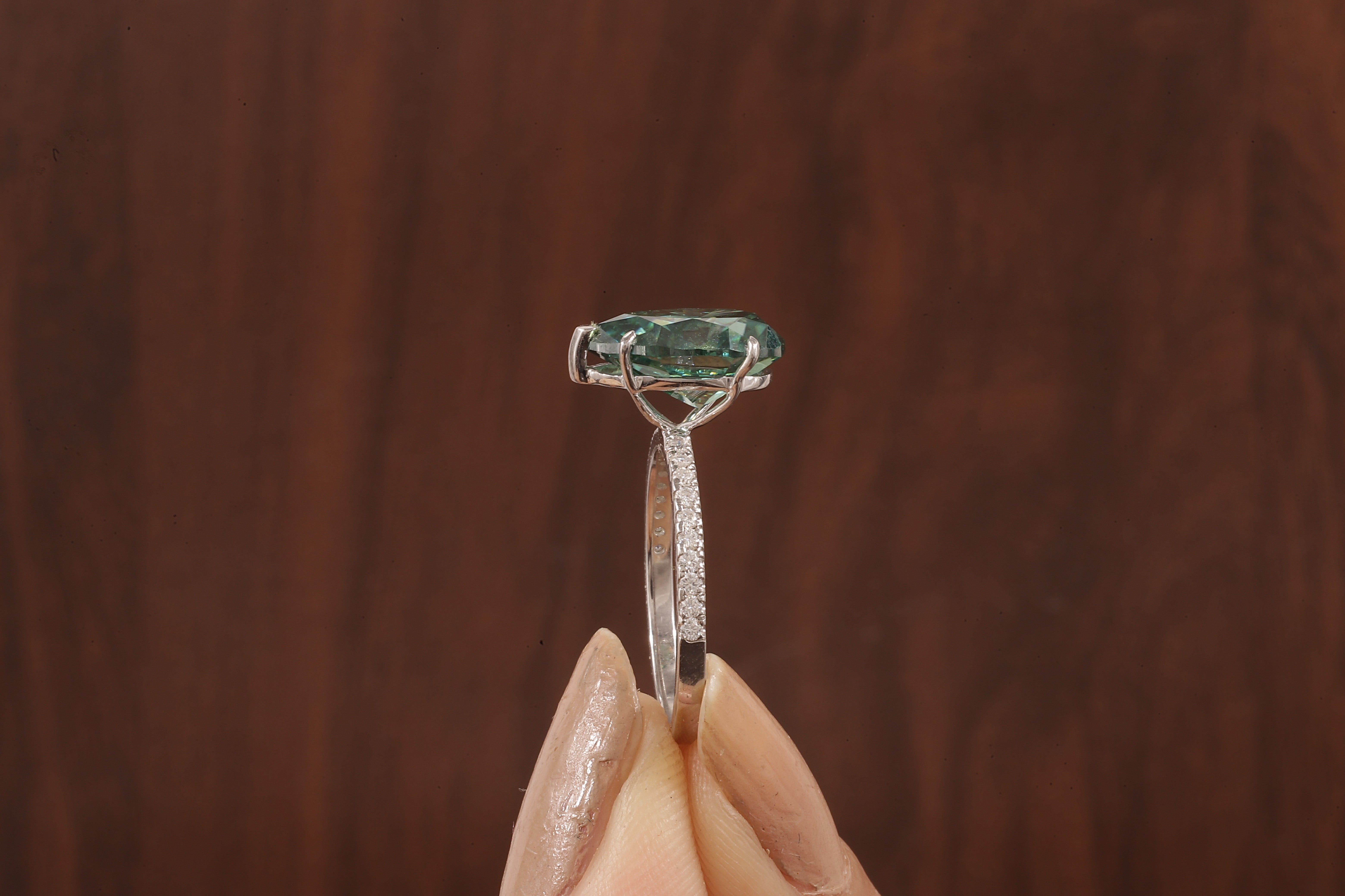 3.0 CT Green Moissanite Pear Cut Solid Gold Emerald Engagement Ring, Womens Green Solitaire Ring