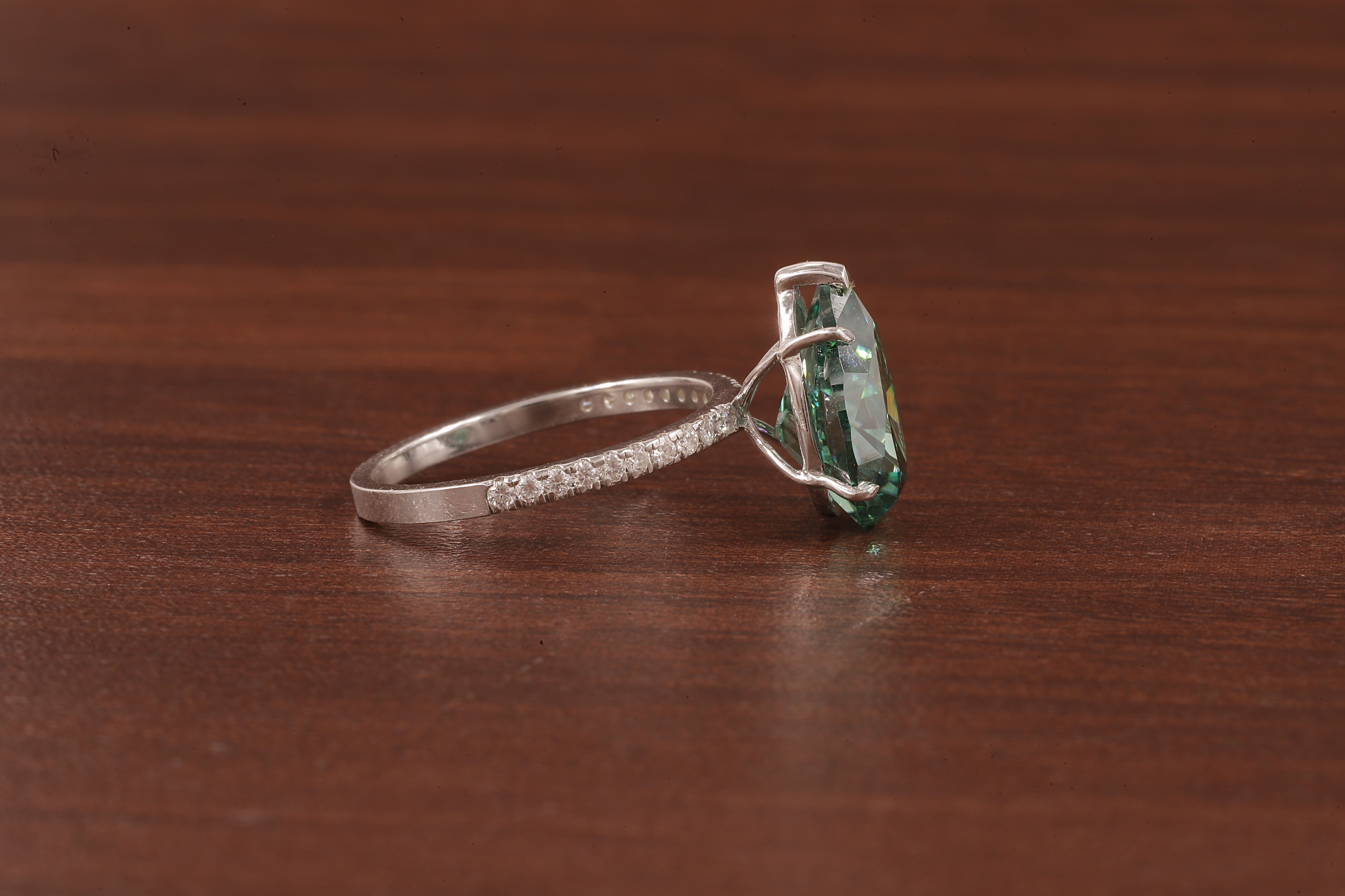 3.0 CT Green Moissanite Pear Cut Solid Gold Emerald Engagement Ring, Womens Green Solitaire Ring