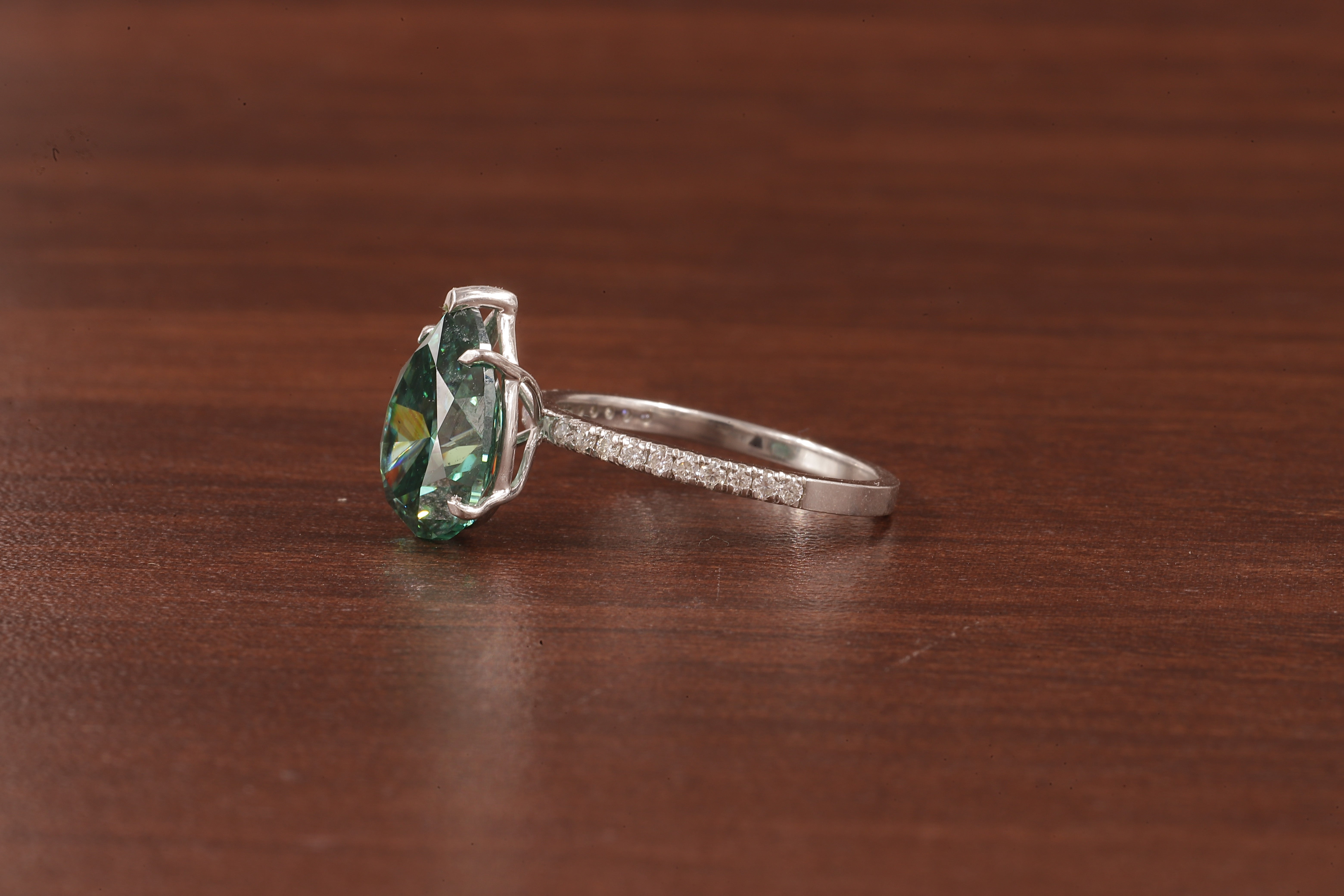 3.0 CT Green Moissanite Pear Cut Solid Gold Emerald Engagement Ring, Womens Green Solitaire Ring