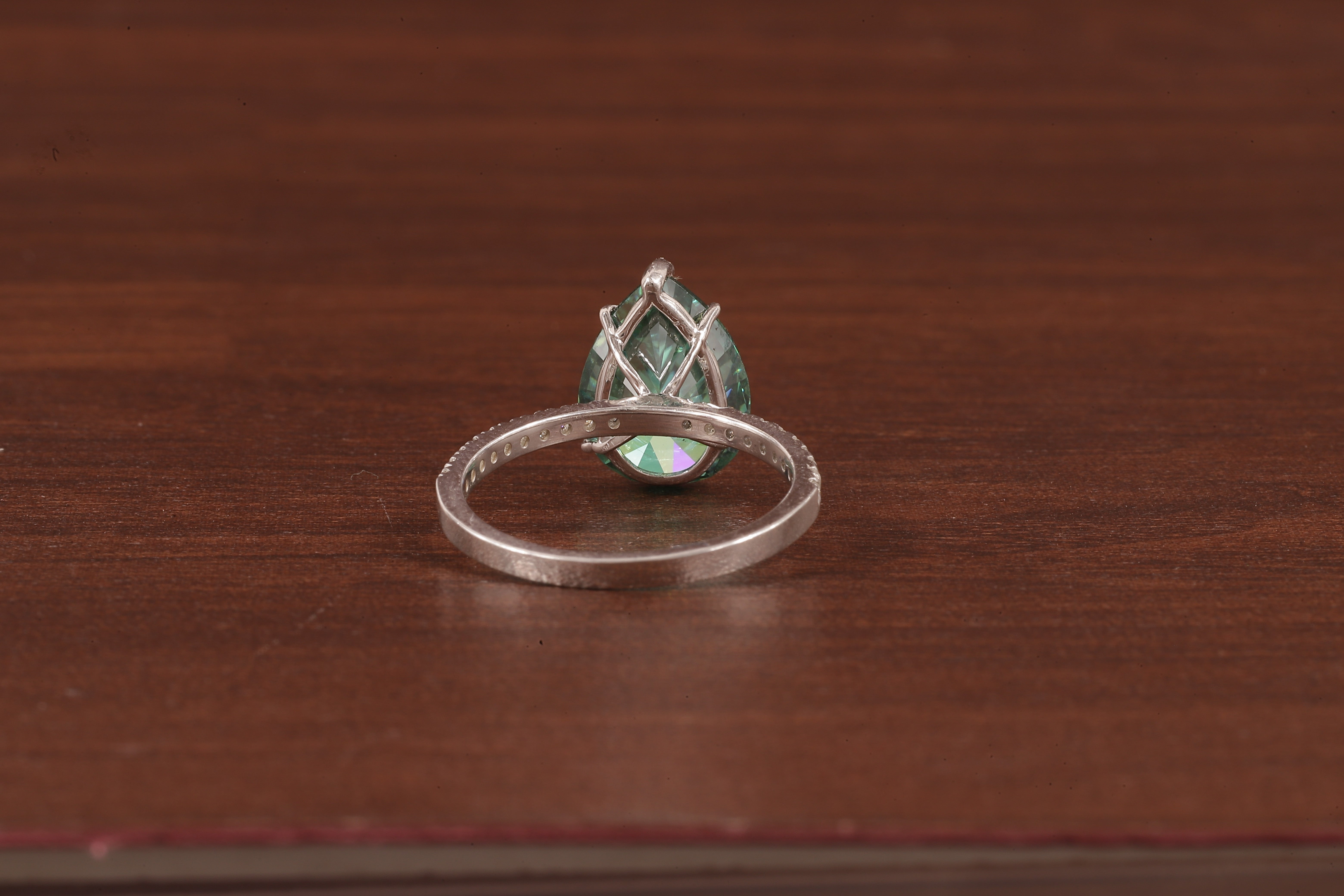 3.0 CT Green Moissanite Pear Cut Solid Gold Emerald Engagement Ring, Womens Green Solitaire Ring