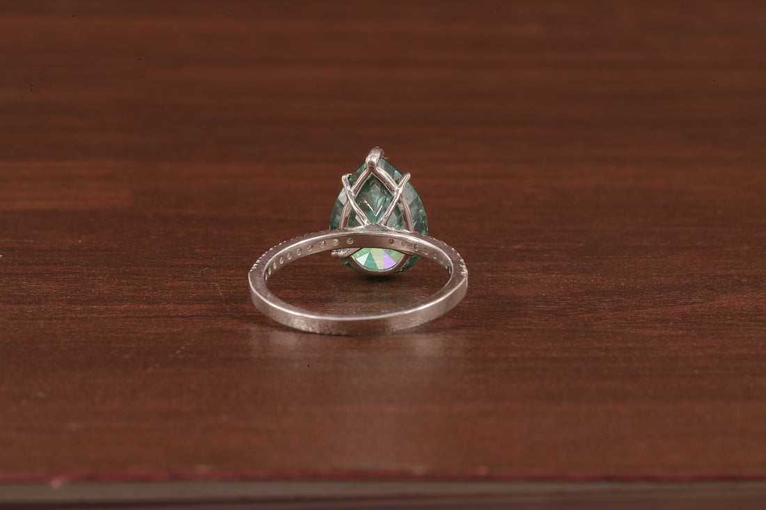 3.0 CT Green Moissanite Pear Cut Solid Gold Emerald Engagement Ring, Womens Green Solitaire Ring