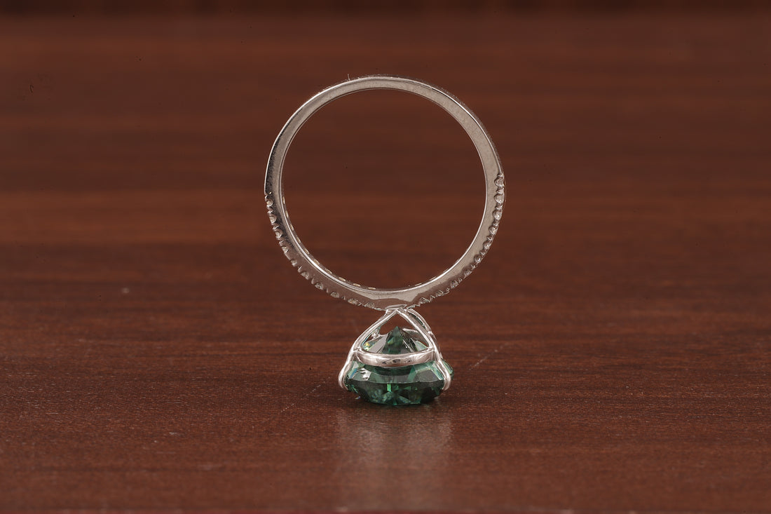 3.0 CT Green Moissanite Pear Cut Solid Gold Emerald Engagement Ring, Womens Green Solitaire Ring