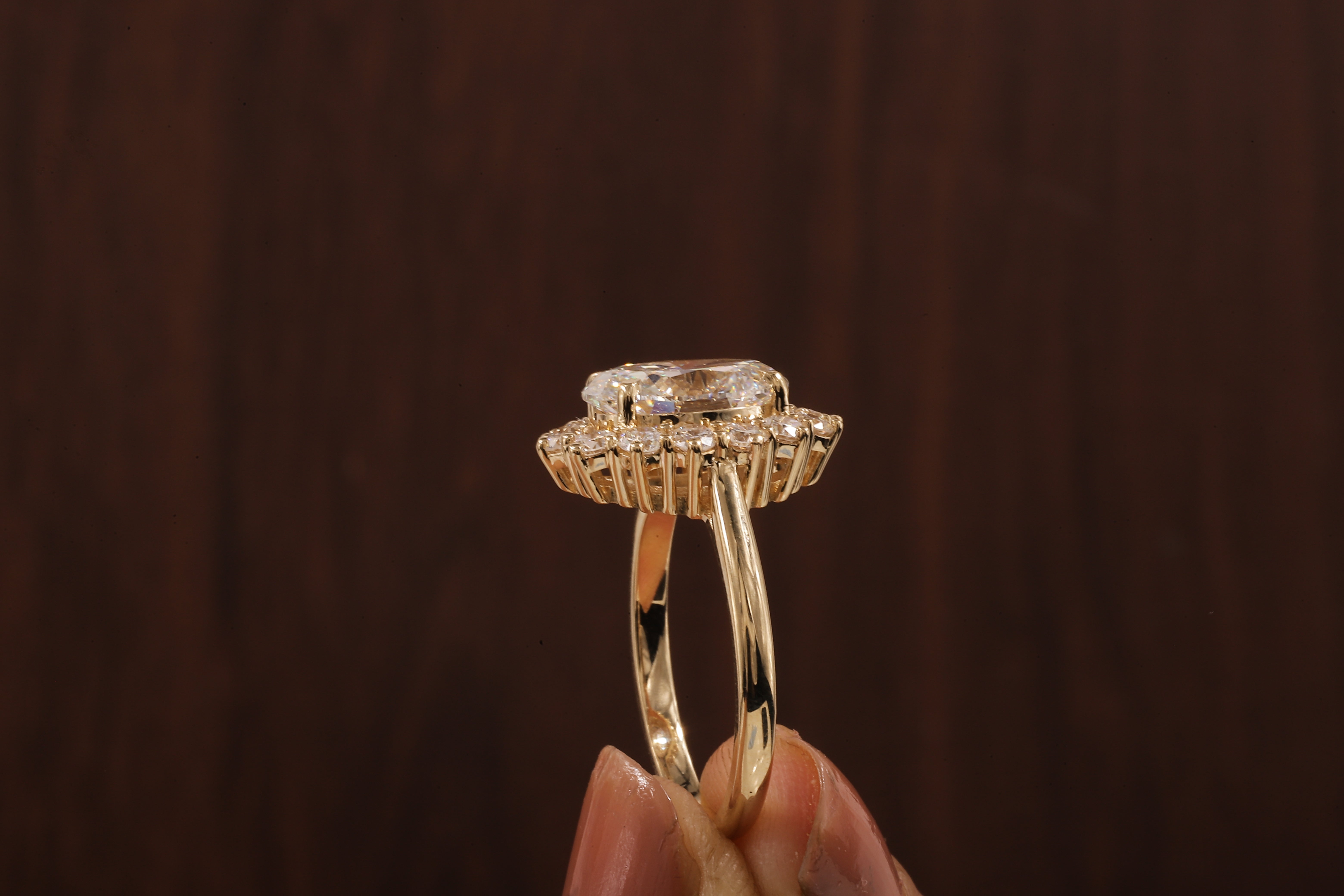 Oval Flower Shape Diamond Ring ,F/VS1 Oval Lab Created Diamond Halo Ring