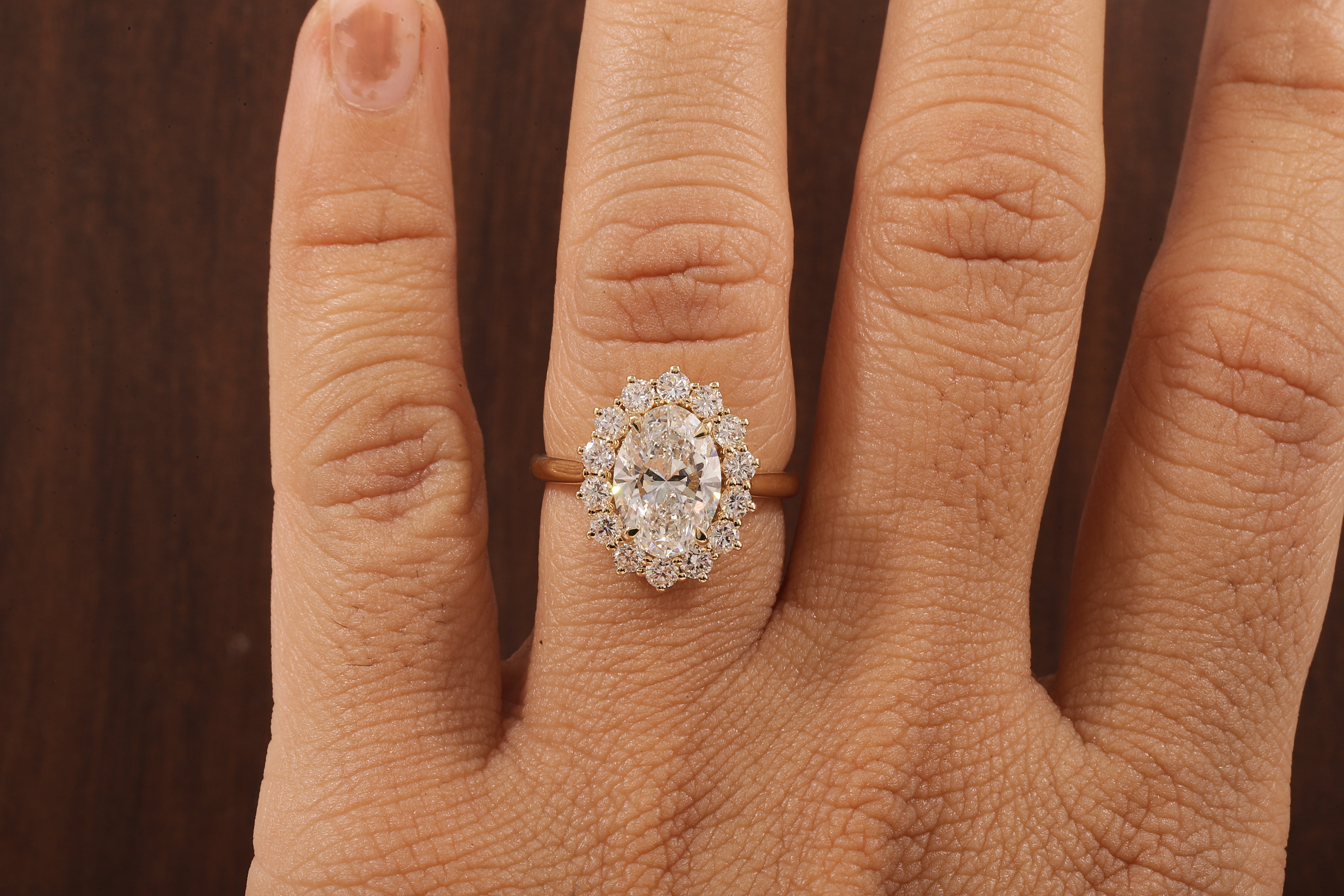 Oval Flower Shape Diamond Ring ,F/VS1 Oval Lab Created Diamond Halo Ring