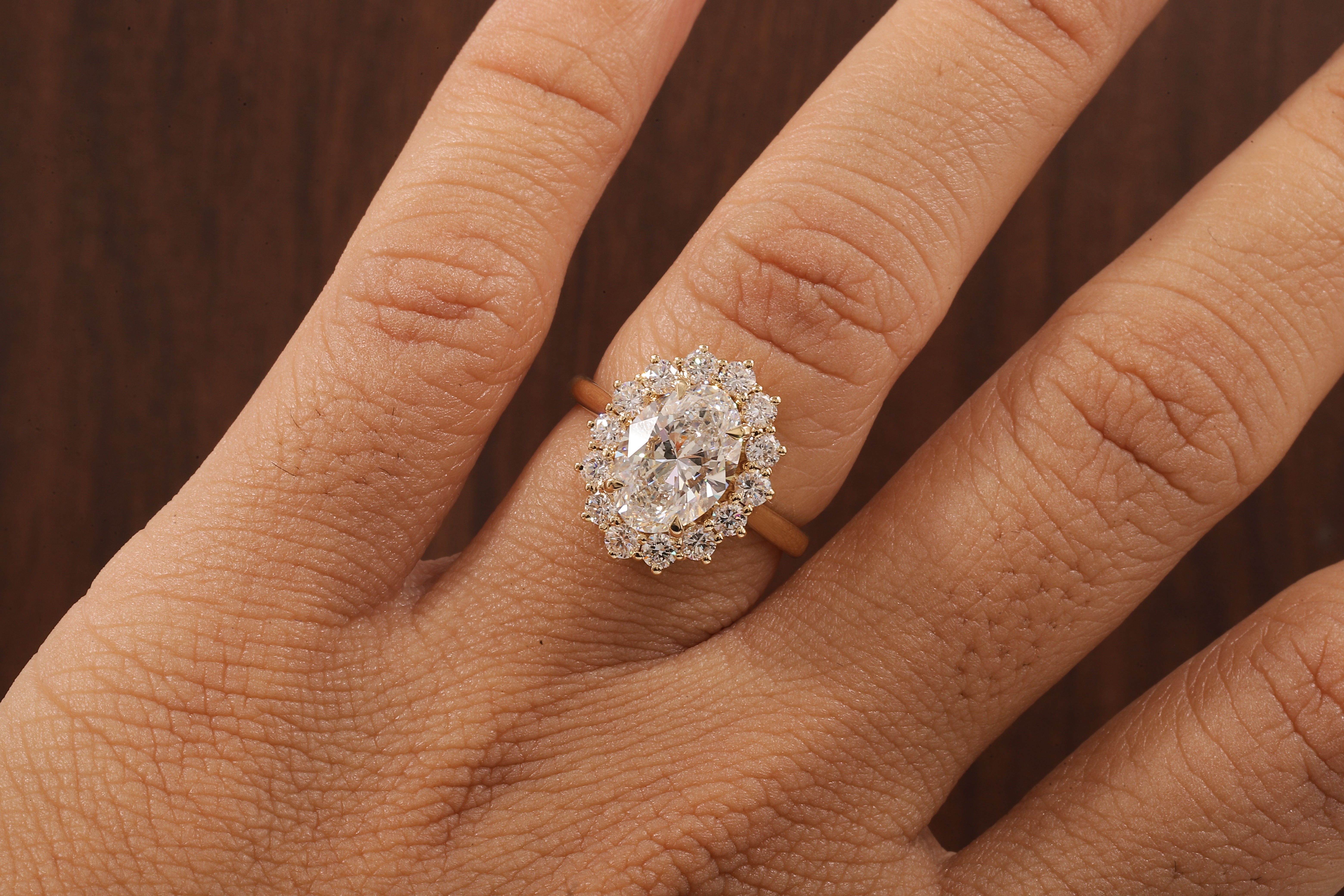 Oval Flower Shape Diamond Ring ,F/VS1 Oval Lab Created Diamond Halo Ring