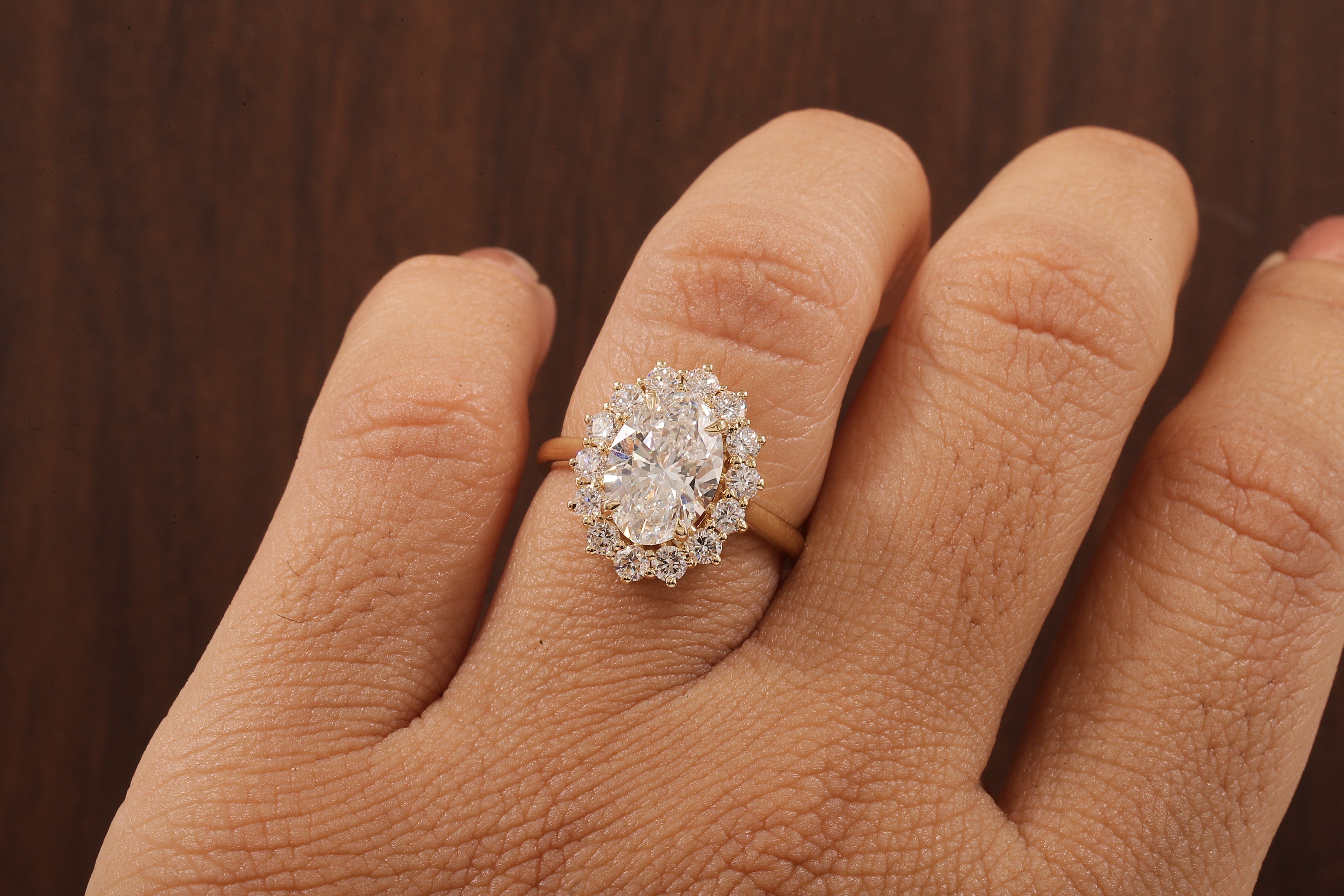 Oval Flower Shape Diamond Ring ,F/VS1 Oval Lab Created Diamond Halo Ring