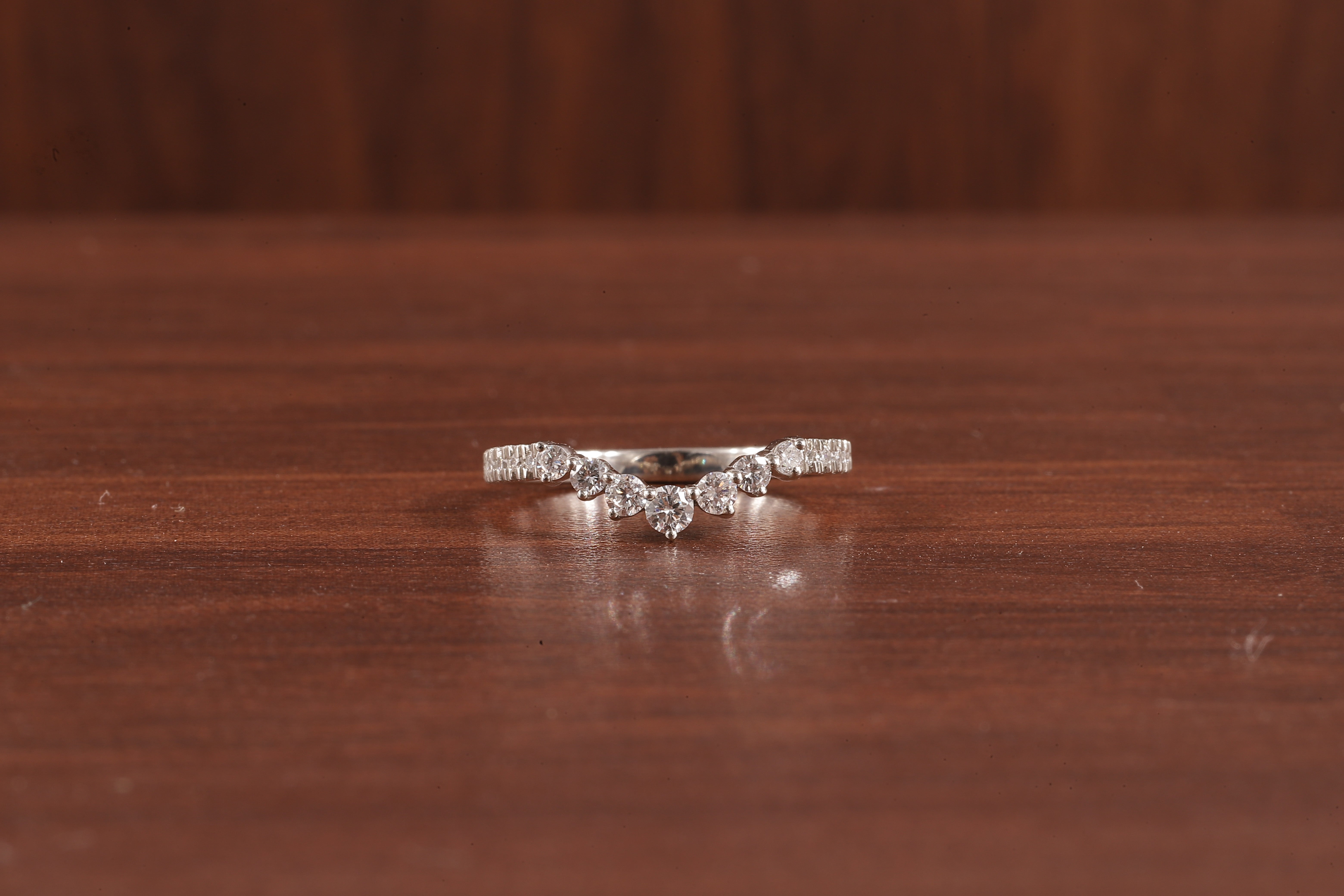 10K White Gold Round Moissanite Curved Band, Stackable Wedding Rings