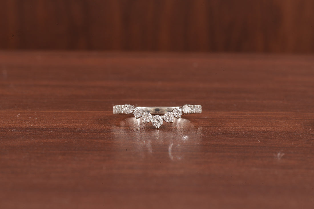 10K White Gold Round Moissanite Curved Band, Stackable Wedding Rings