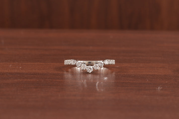 10K White Gold Round Moissanite Curved Band, Stackable Wedding Rings