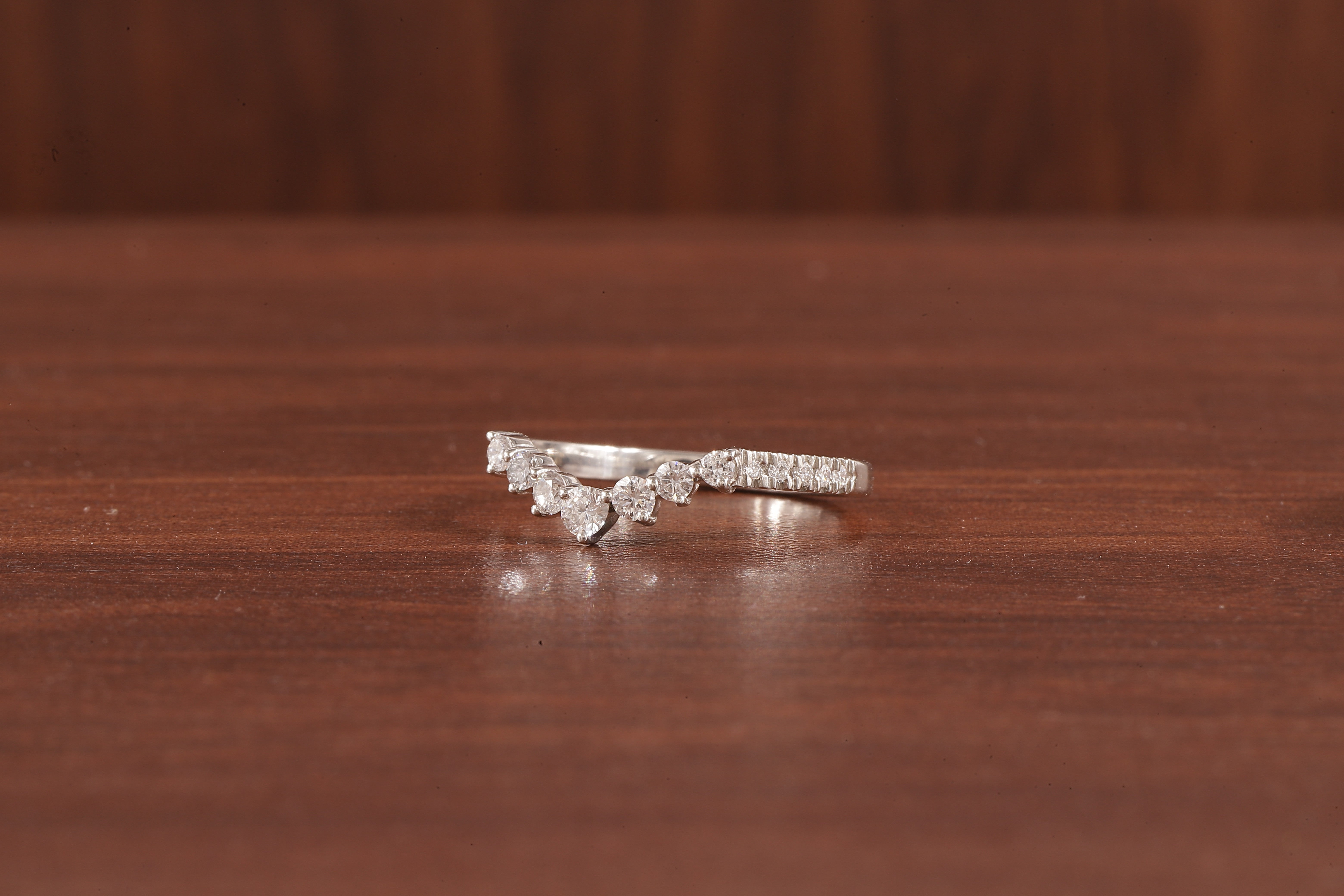 10K White Gold Round Moissanite Curved Band, Stackable Wedding Rings