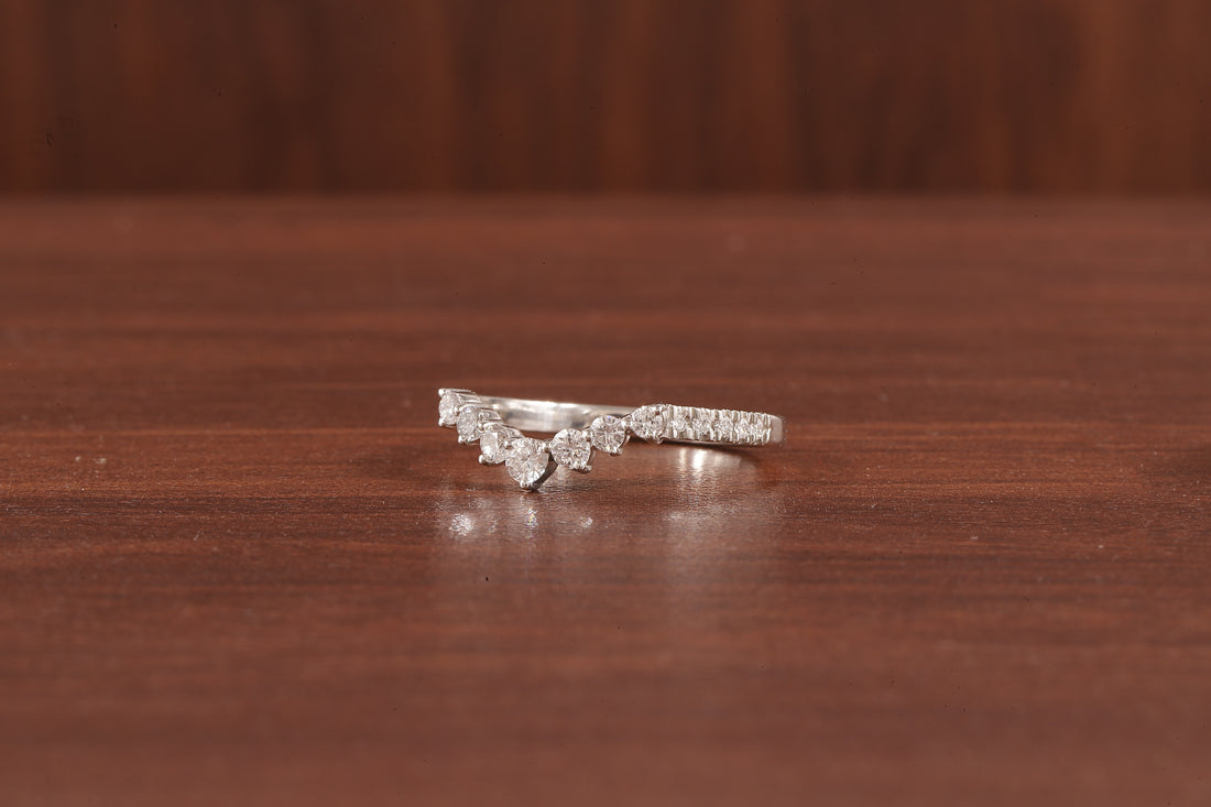 10K White Gold Round Moissanite Curved Band, Stackable Wedding Rings