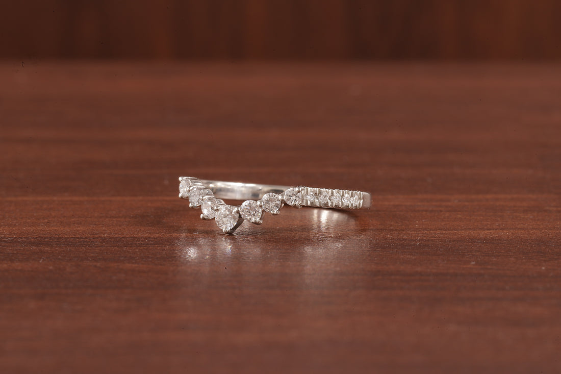 10K White Gold Round Moissanite Curved Band, Stackable Wedding Rings