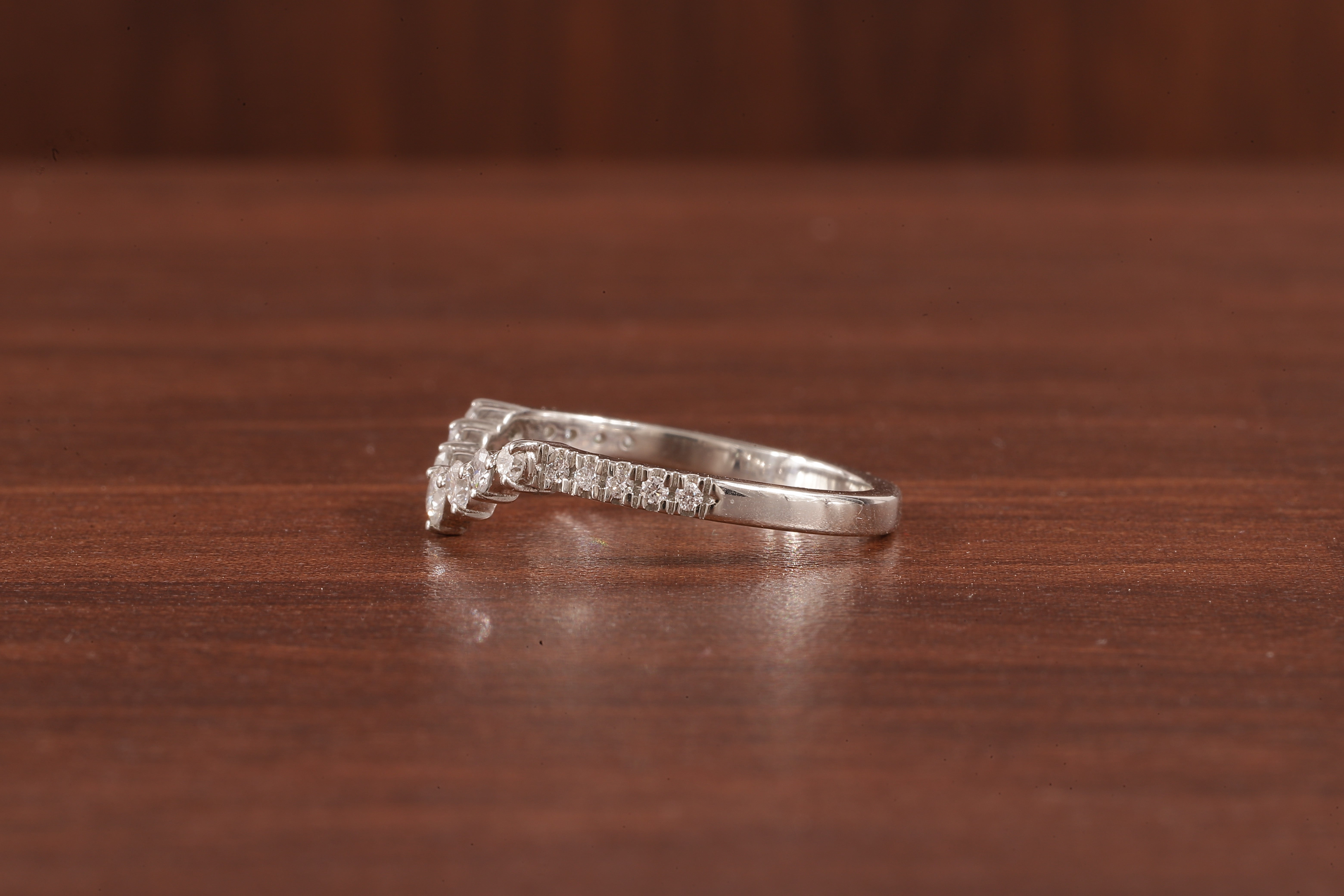 10K White Gold Round Moissanite Curved Band, Stackable Wedding Rings