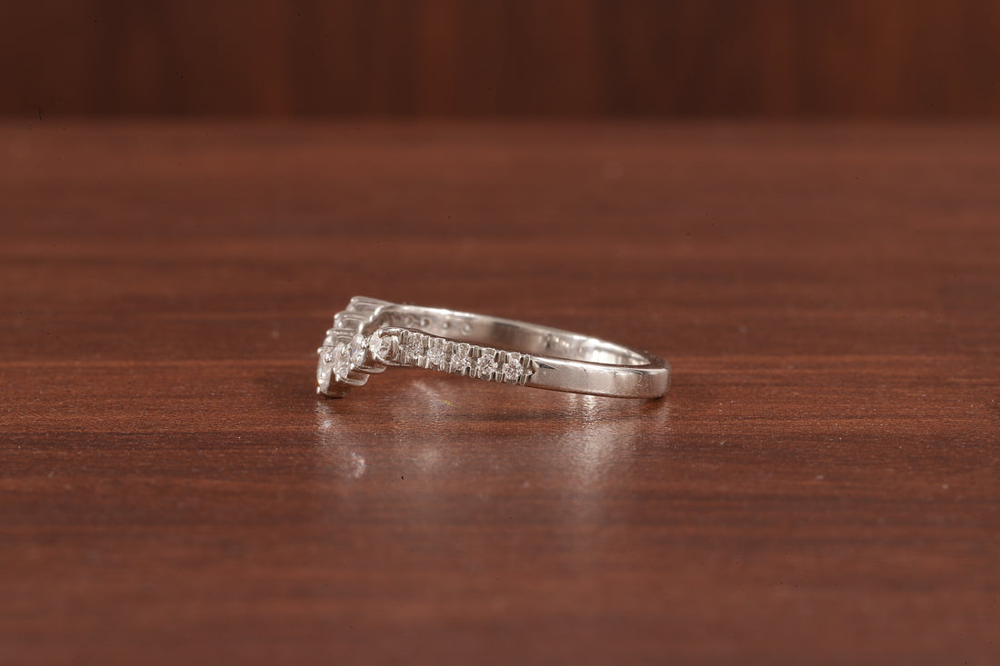 10K White Gold Round Moissanite Curved Band, Stackable Wedding Rings