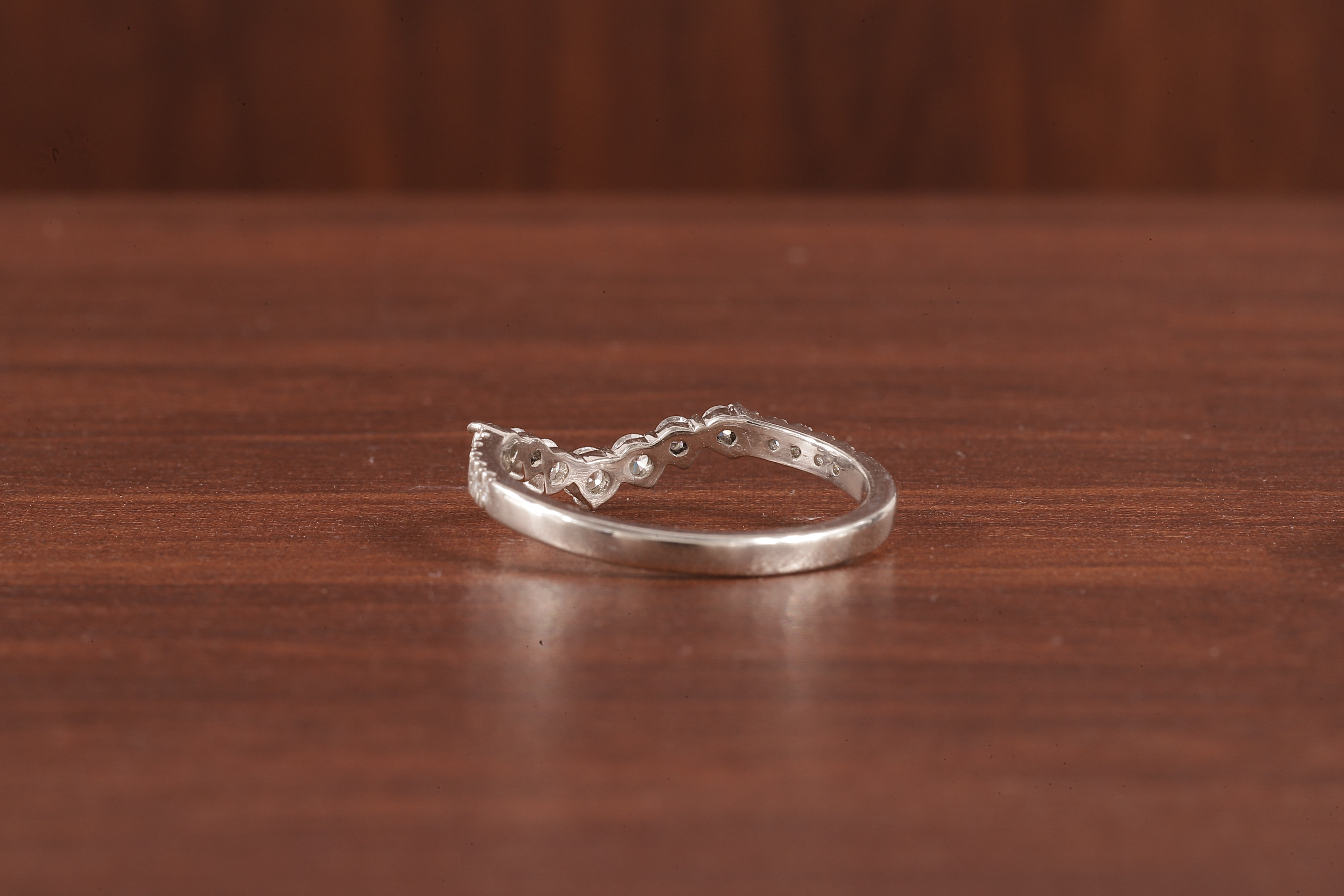 10K White Gold Round Moissanite Curved Band, Stackable Wedding Rings