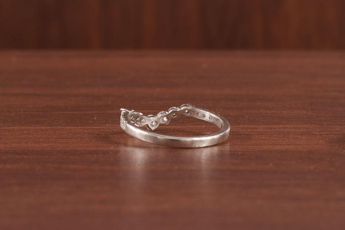 10K White Gold Round Moissanite Curved Band, Stackable Wedding Rings