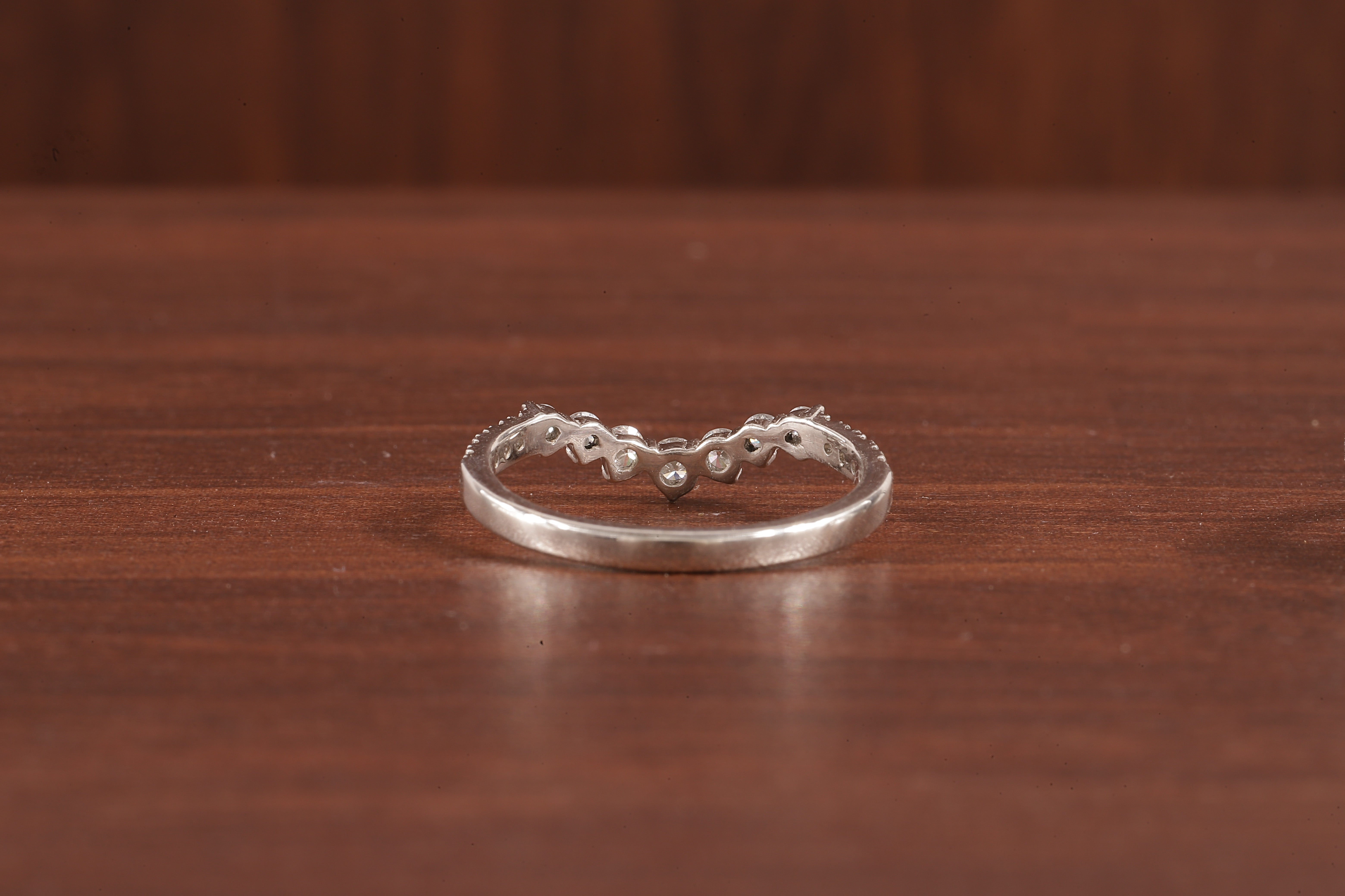 10K White Gold Round Moissanite Curved Band, Stackable Wedding Rings