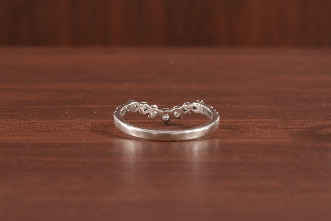 10K White Gold Round Moissanite Curved Band, Stackable Wedding Rings