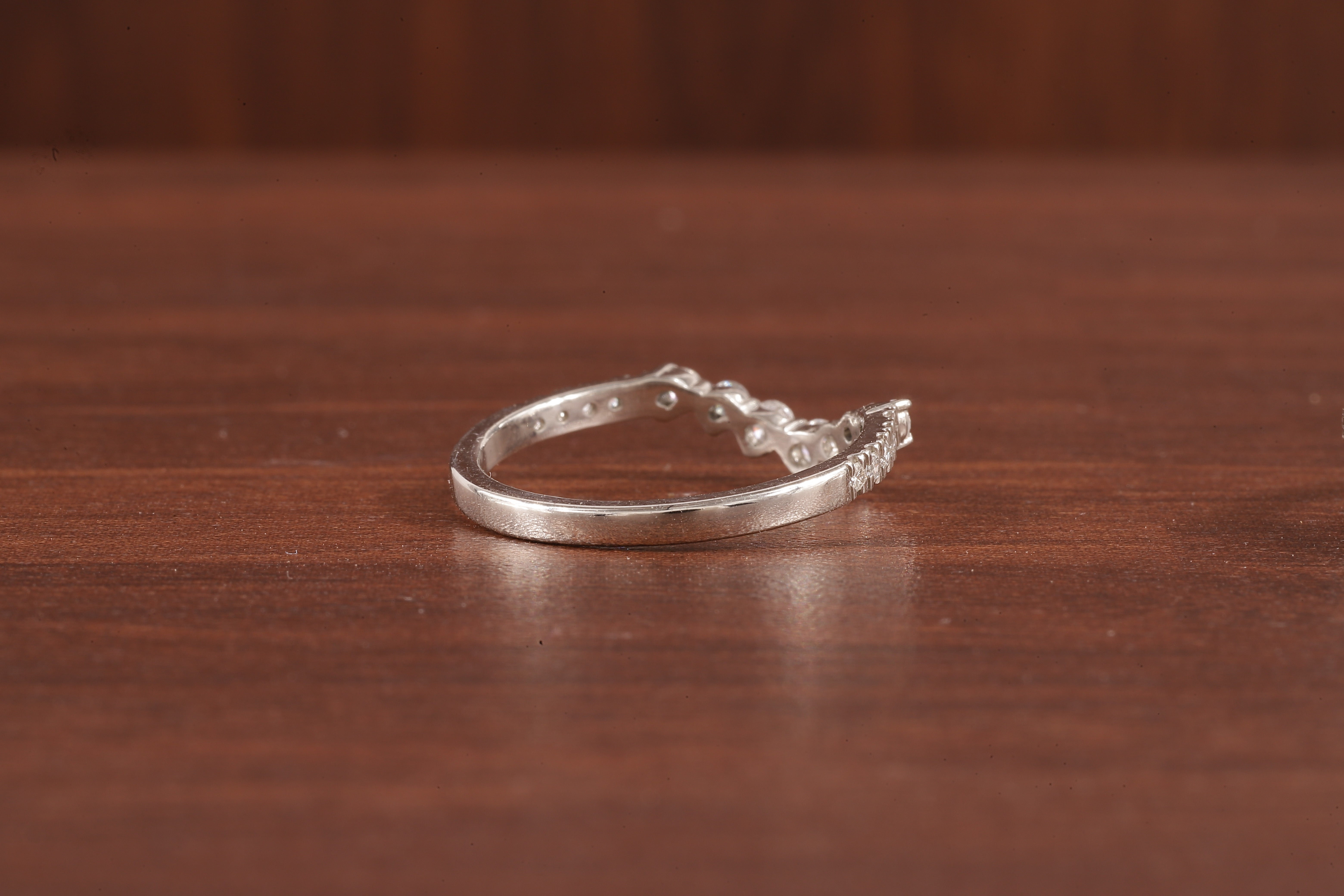 10K White Gold Round Moissanite Curved Band, Stackable Wedding Rings