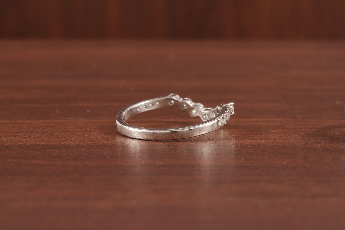 10K White Gold Round Moissanite Curved Band, Stackable Wedding Rings