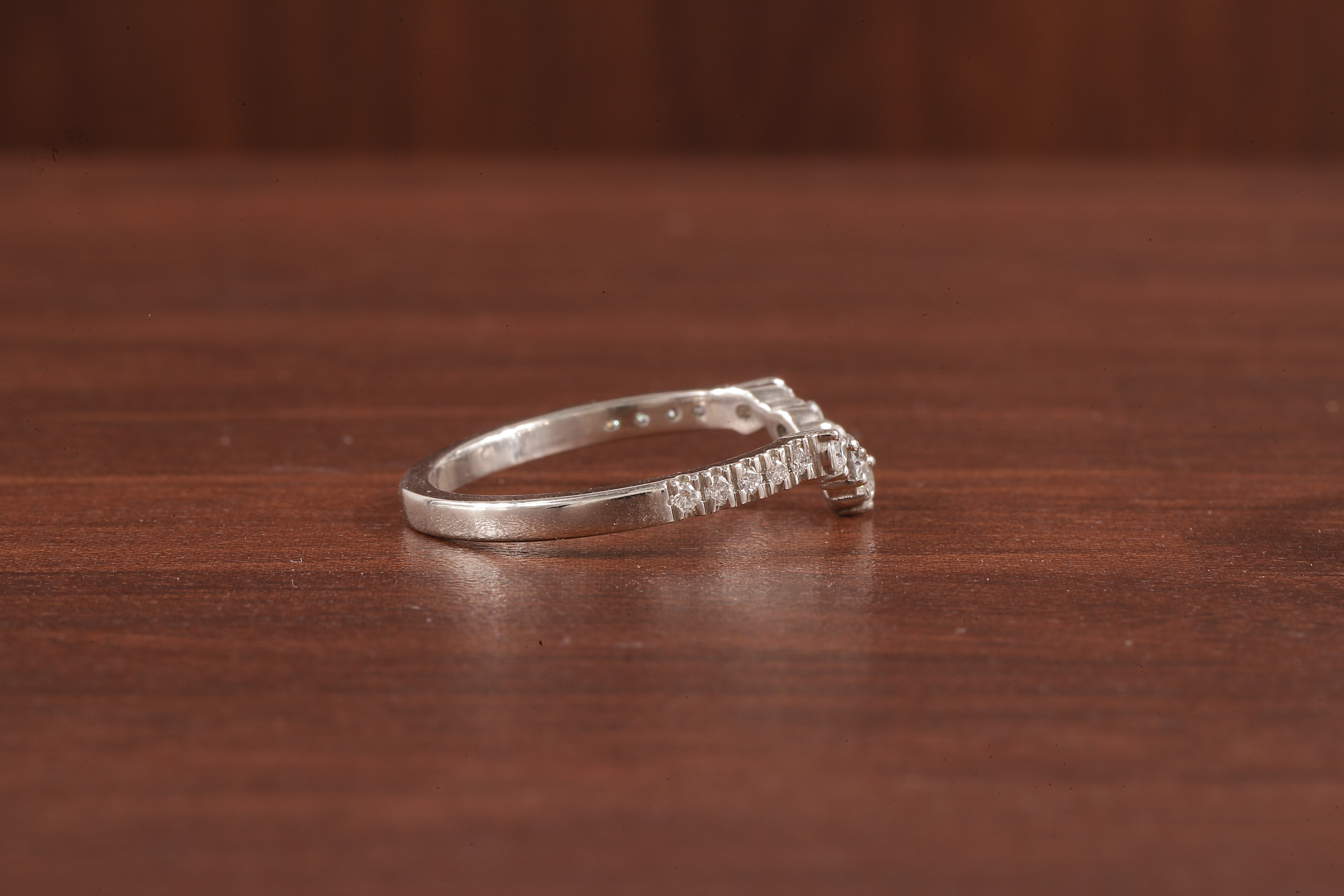 10K White Gold Round Moissanite Curved Band, Stackable Wedding Rings